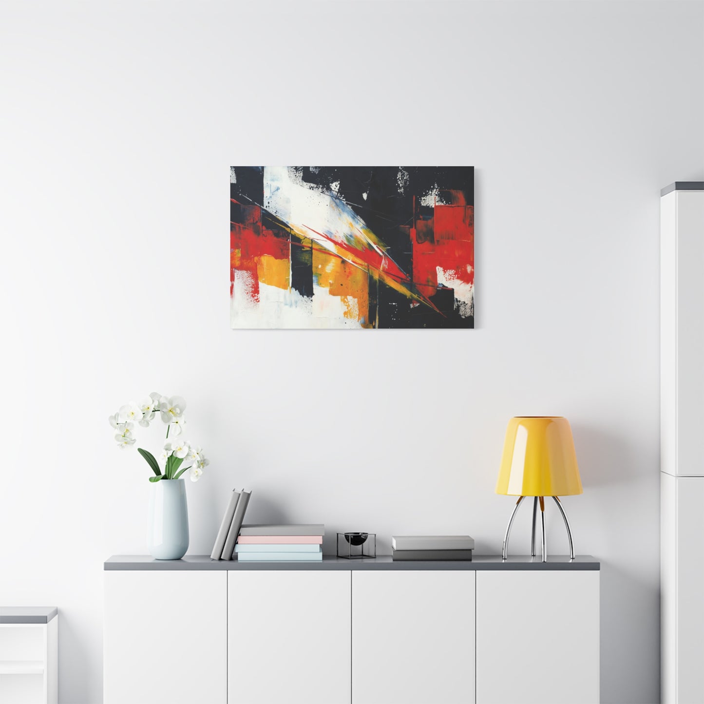 Abstract Geometric Canvas Art — Bold Red & Black Modern Wall Painting