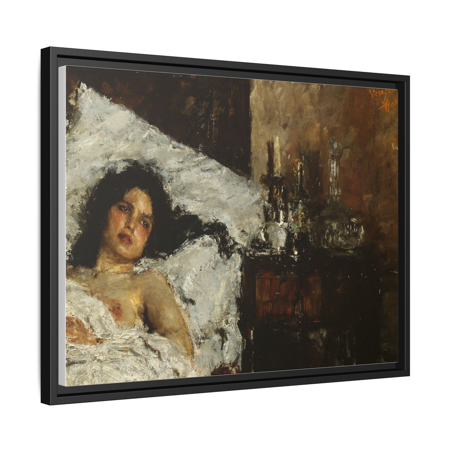 Resting by Antonio Mancini Framed Matte Canvas Wall Art Print
