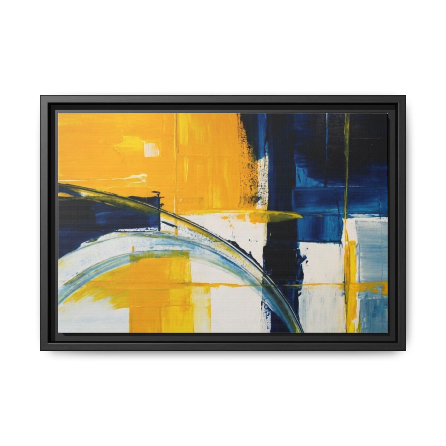 Abstract Yellow & Blue Framed Canvas Wall Art — Modern Matte Canvas Print