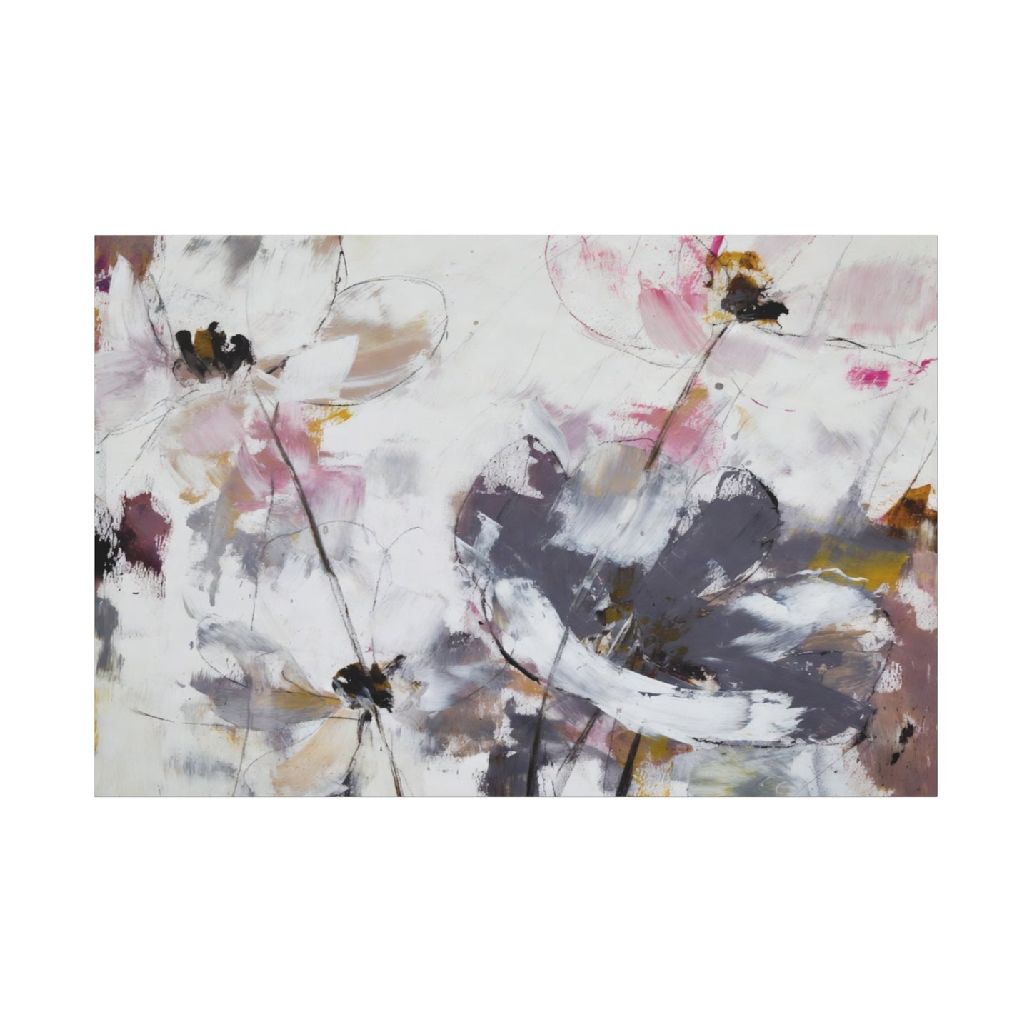 Abstract Floral Canvas Wall Art — Soft Neutral Blossoms Matte Stretched Canvas