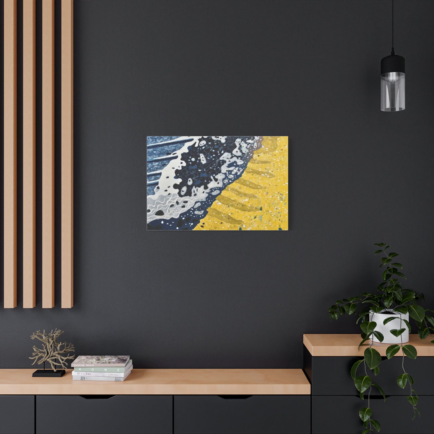 Abstract Blue & Yellow Fluid Art Canvas Print — Matte Stretched Wall Art