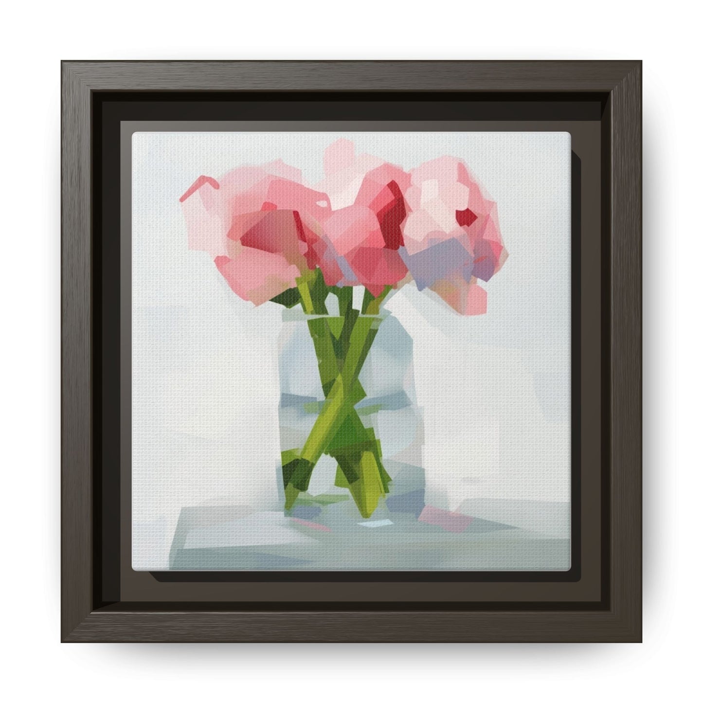 Framed Floral Canvas Art — Pink Peonies in Vase (Matte)