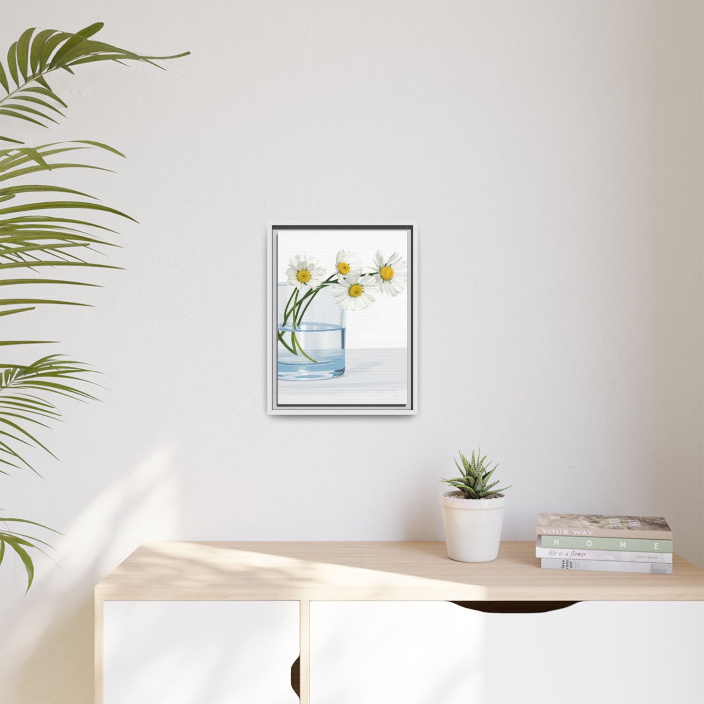Framed Daisy Canvas Print — Minimal Botanical Wall Art