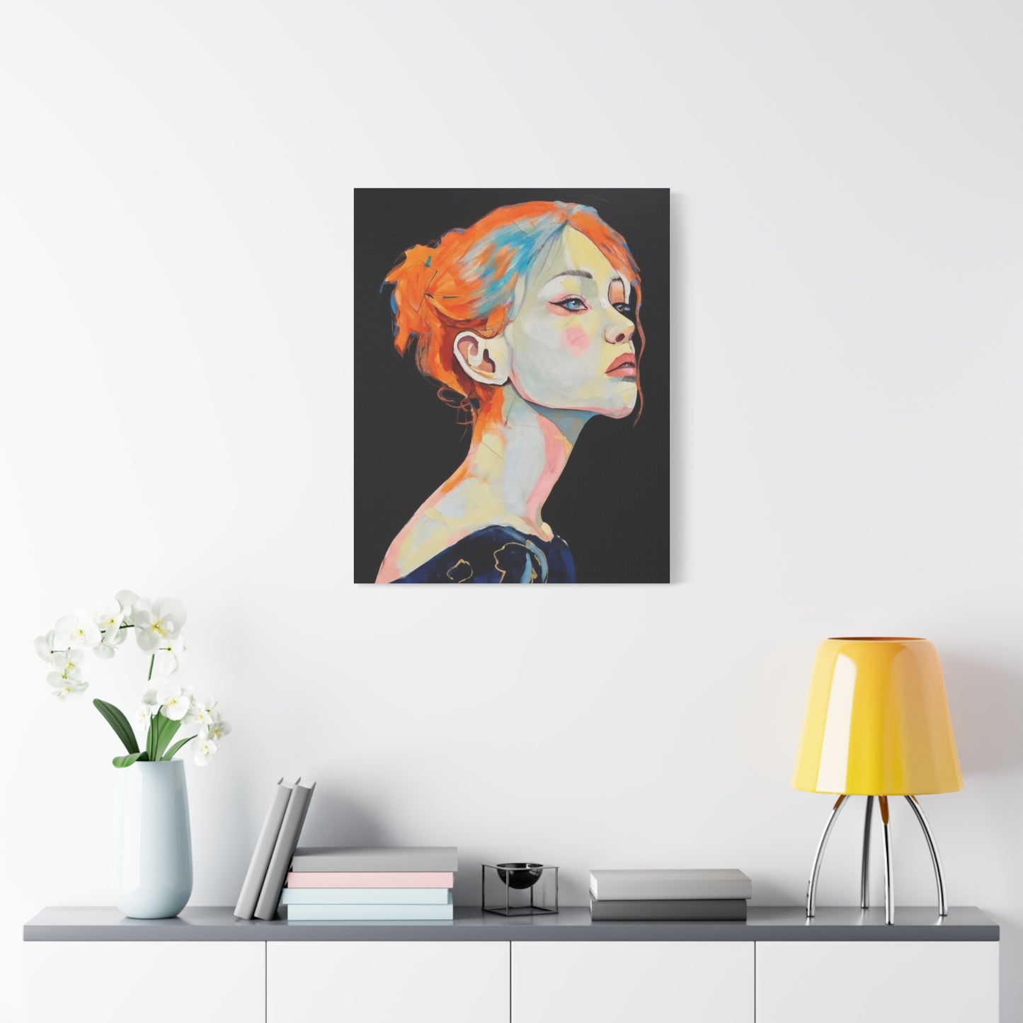Contemplative Portrait Matte Canvas Wall Art — Colorful Female Profile Painting