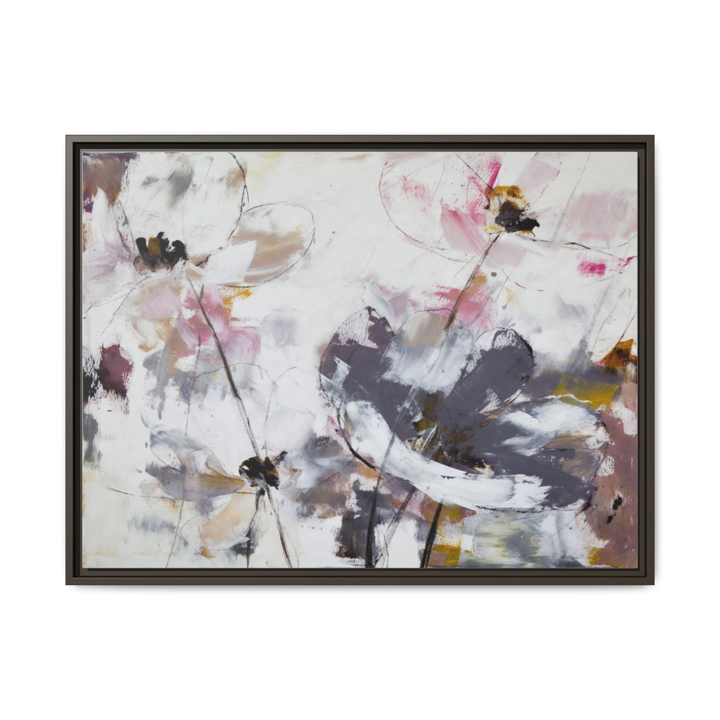 Abstract Floral Matte Canvas Framed Wall Art — Soft Watercolor Blooms