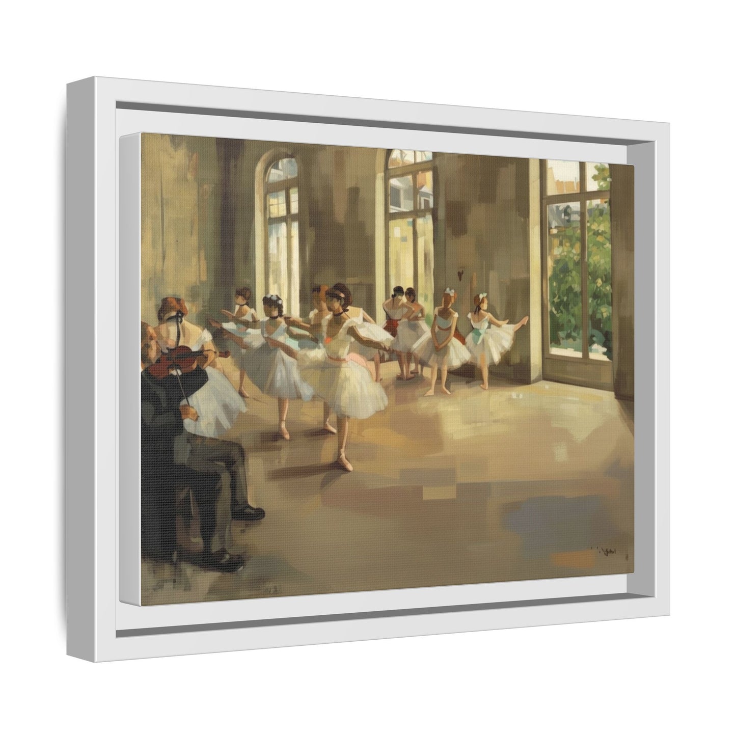 Framed Matte Canvas Print — Ballet Class Scene (Impressionist Dancers)
