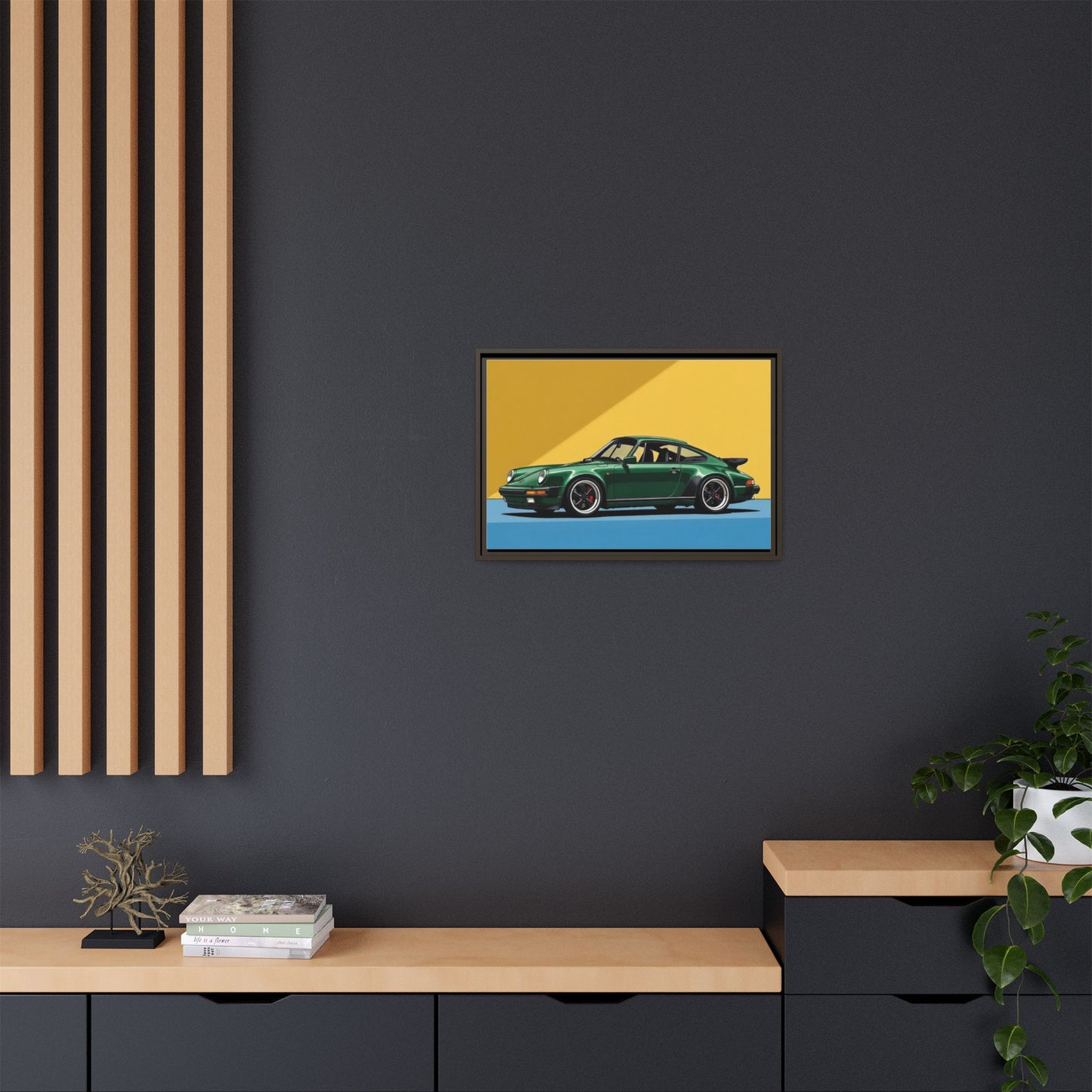 Framed Matte Canvas — Green Sports Car Wall Art