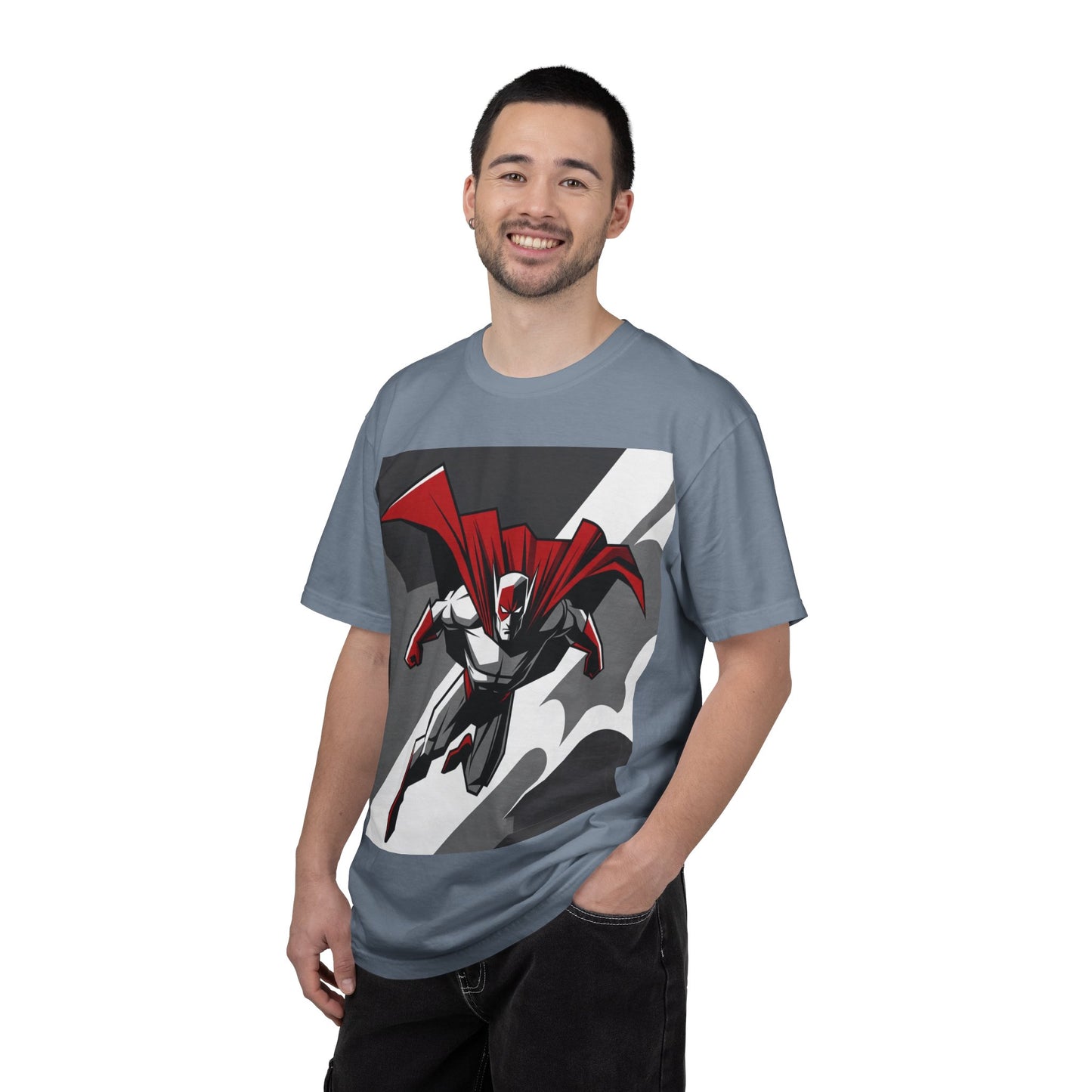 Superhero Action T-Shirt — Red Cape Comic Graphic Tee