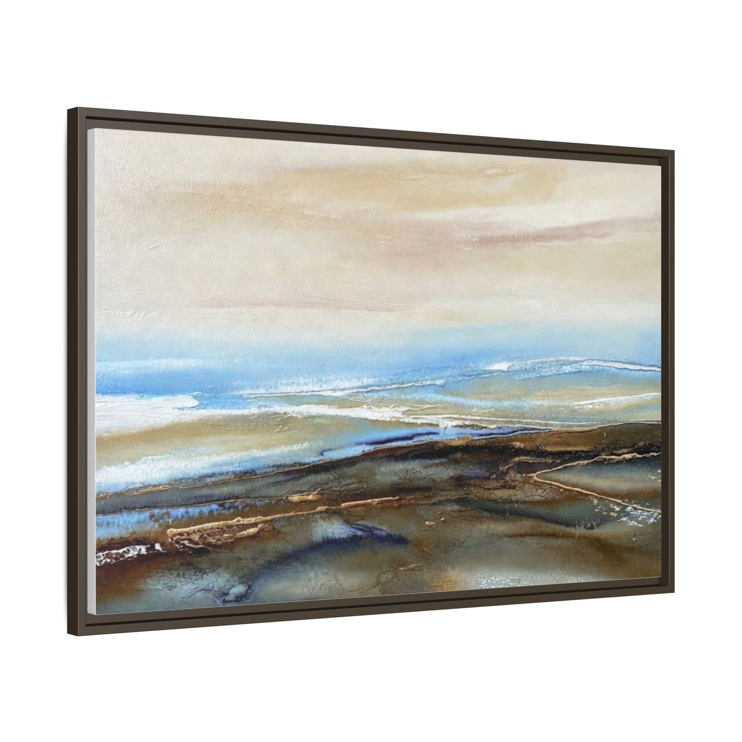 Framed Abstract Seascape Matte Canvas — Coastal Blue & Earth Tone Wall Art