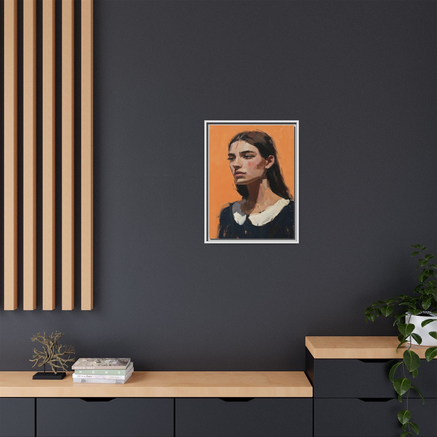 Framed Matte Canvas Portrait Art — Modern Figurative Painting on Orange