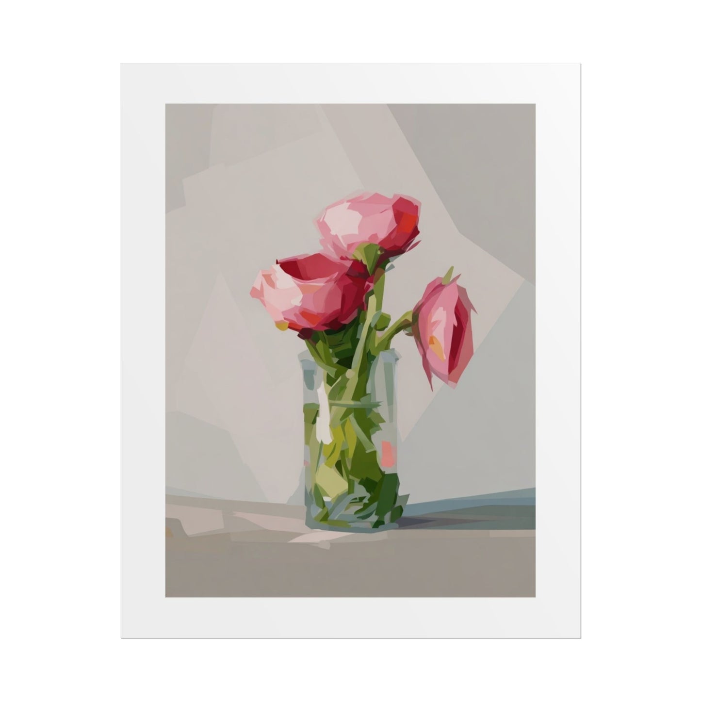 Floral Still Life Poster — Pink Roses in Vase Rolled Art Print