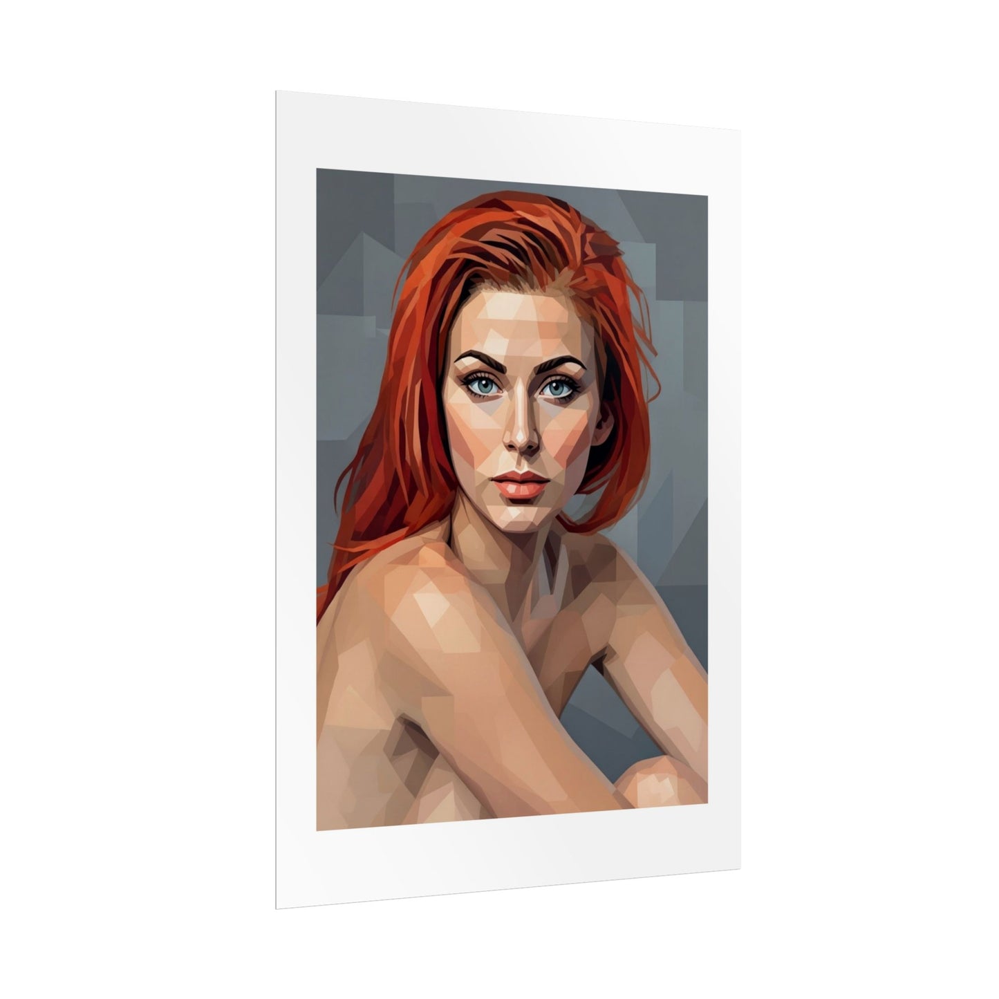 Geometric Redhead Portrait Poster — Modern Pop Art Rolled Print