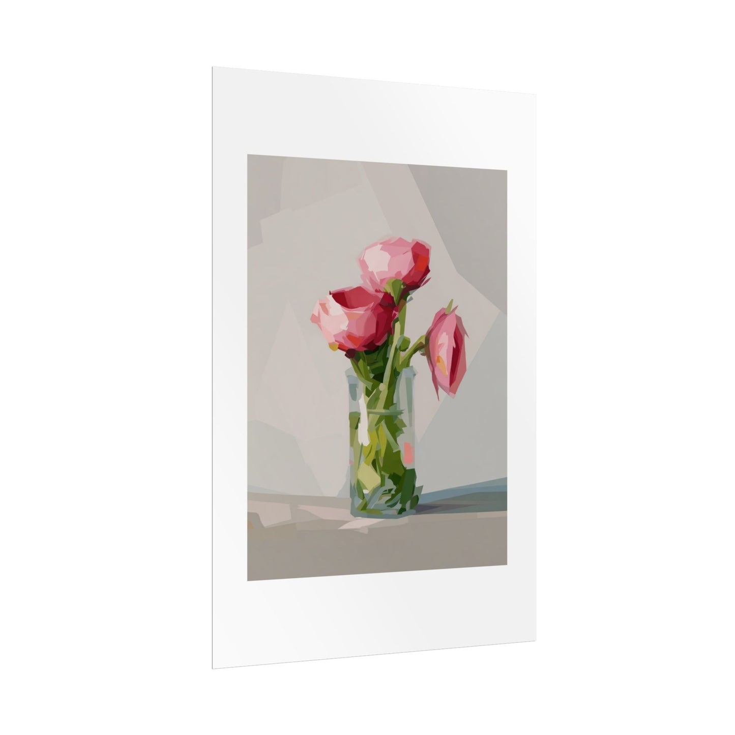 Floral Still Life Poster — Pink Roses in Vase Rolled Art Print