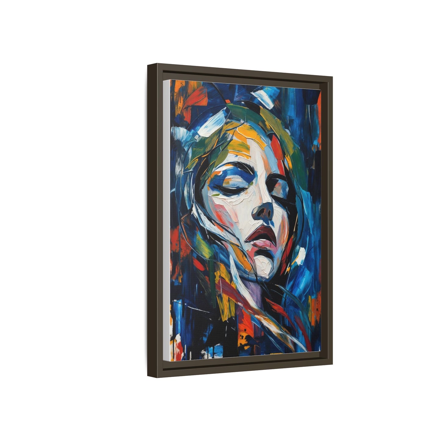 Abstract Colorful Woman Portrait — Framed Matte Canvas Wall Art