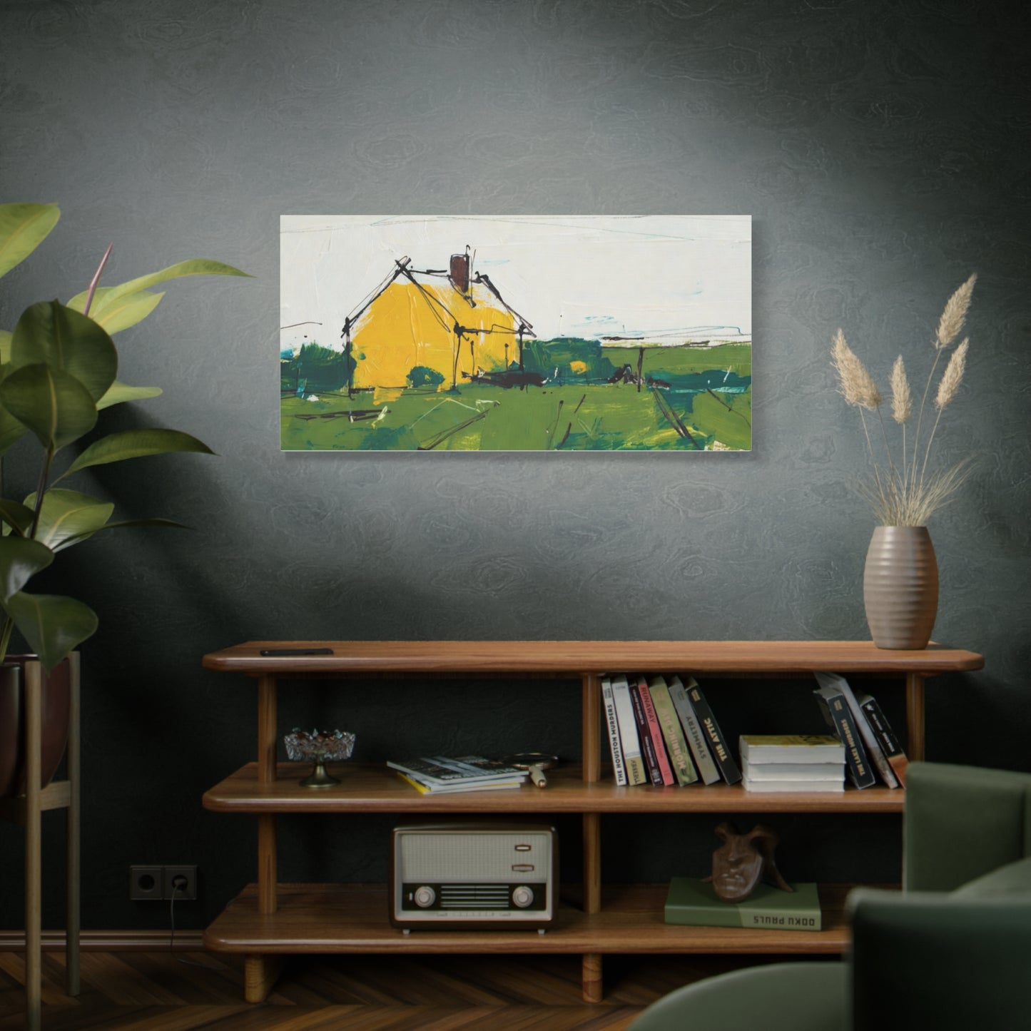 Yellow Cottage Landscape Canvas - Matte Stretched Wall Art