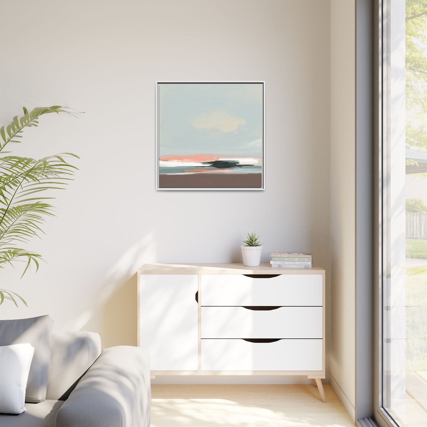 Framed Matte Canvas Print — Soft Coastal Abstract Landscape