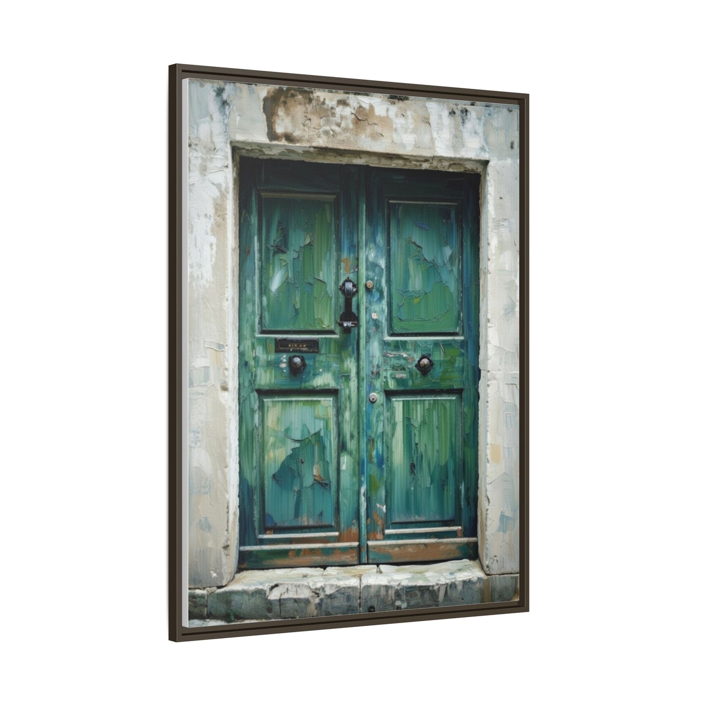 Framed Matte Canvas Art — Weathered Green Door Wall Print