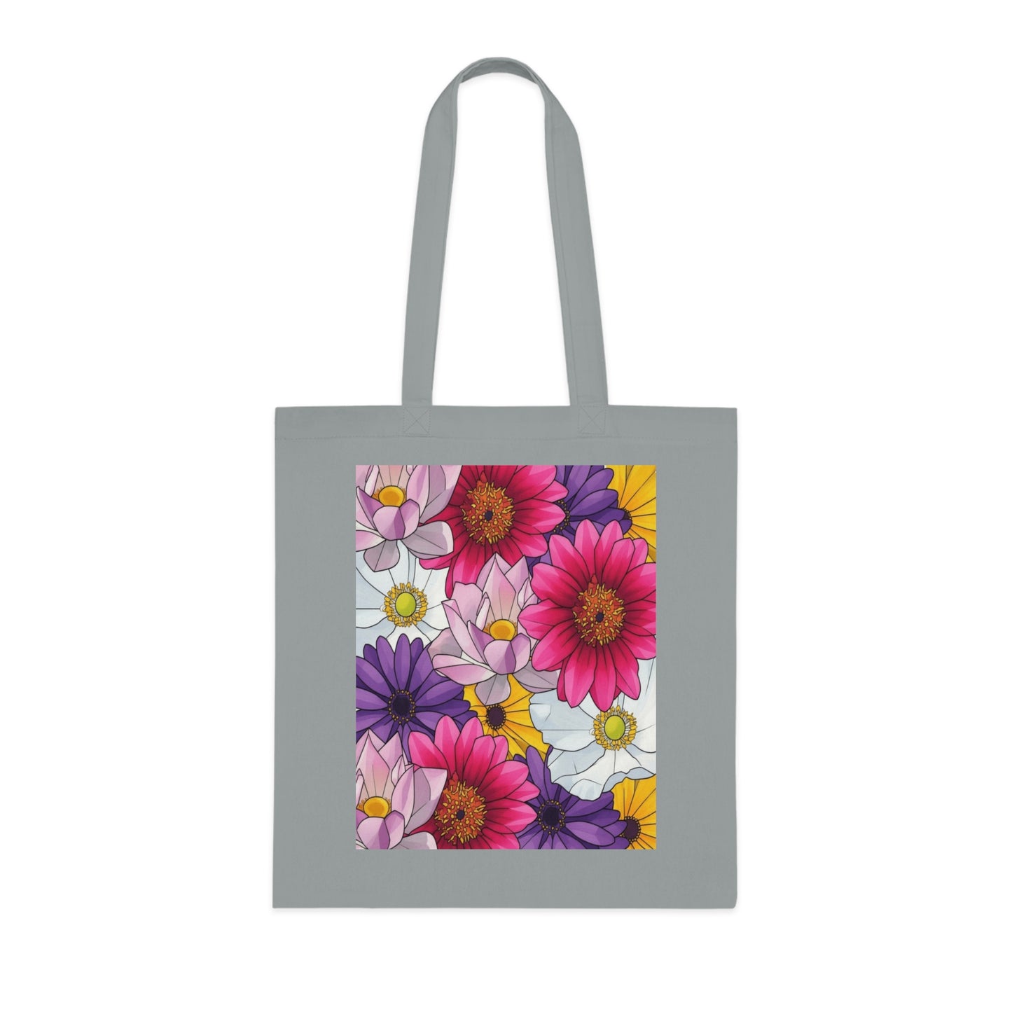 Floral Burst Cotton Tote Bag — Colorful Daisy & Gerbera Garden Print