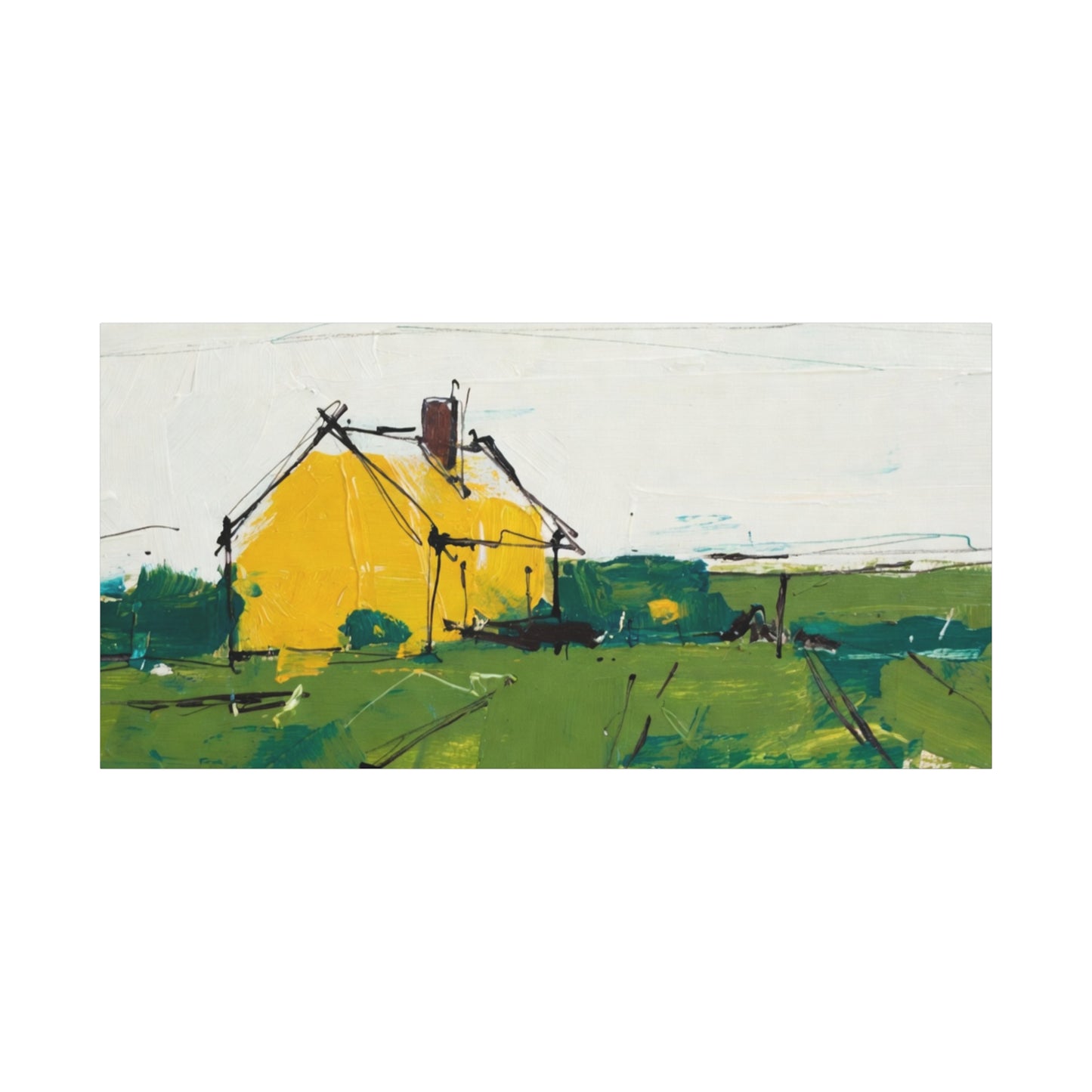 Yellow Cottage Landscape Canvas - Matte Stretched Wall Art