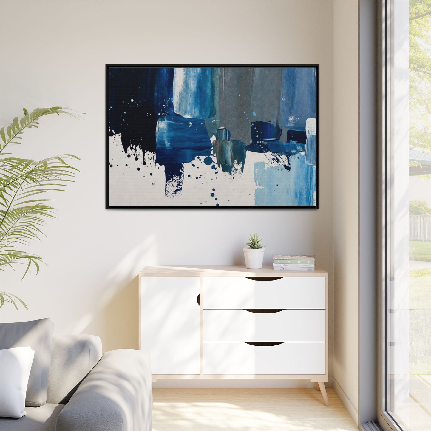 Abstract Blue Ocean Matte Canvas Framed Wall Art