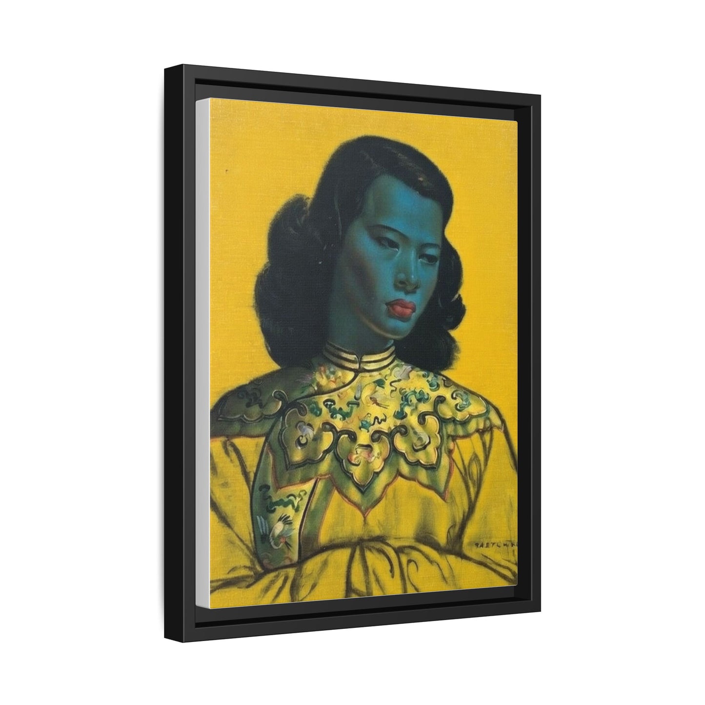 Framed Matte Canvas Art Print — Vintage Portrait with Yellow Background