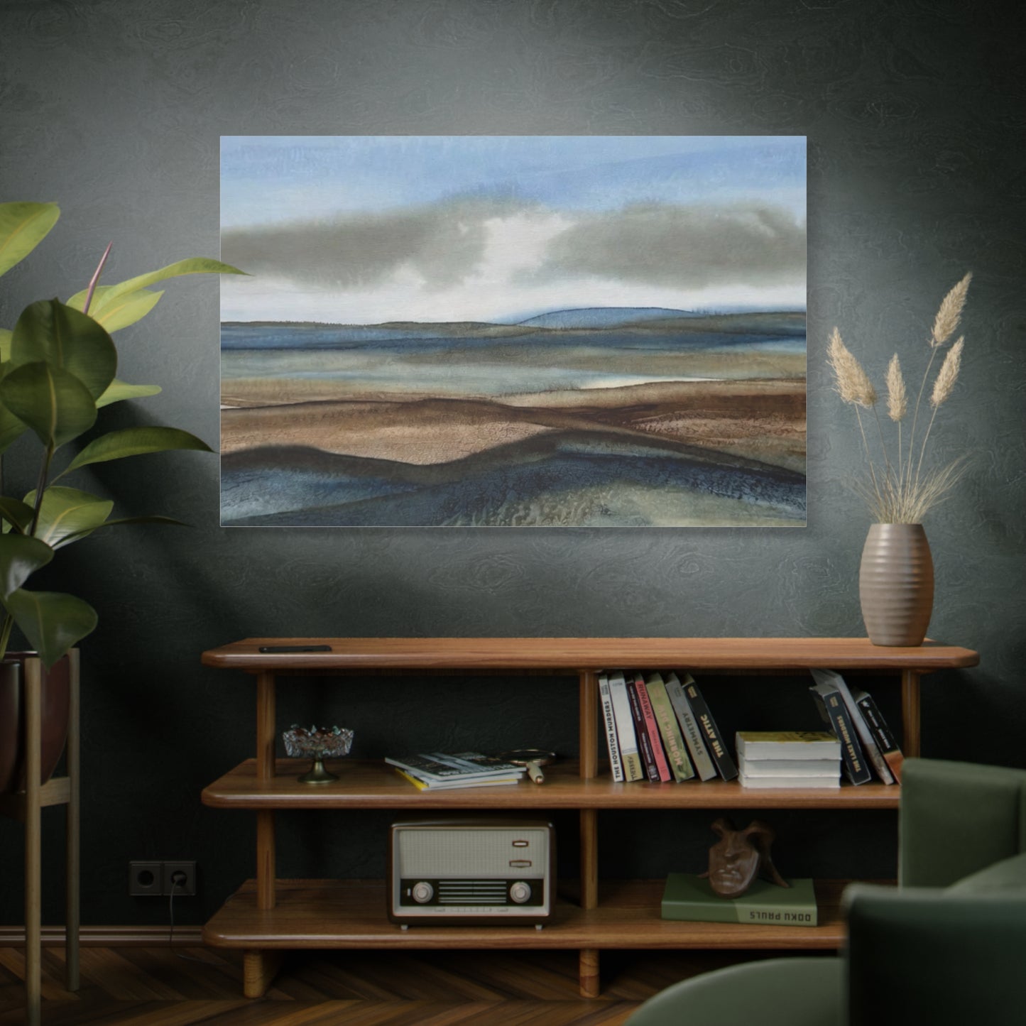 Coastal Mist Matte Canvas Print — Serene Blue-Brown Landscape Wall Art