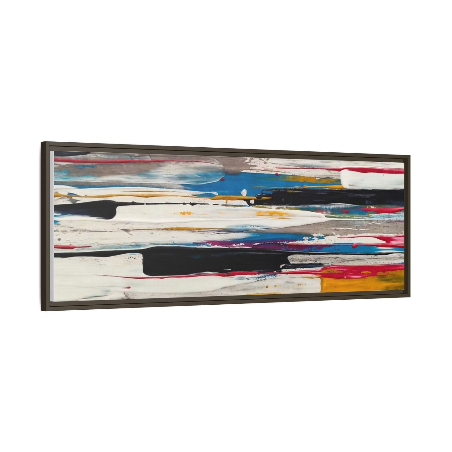 Abstract Multi-Color Framed Canvas Wall Art — Modern Horizontal Brushstroke Print