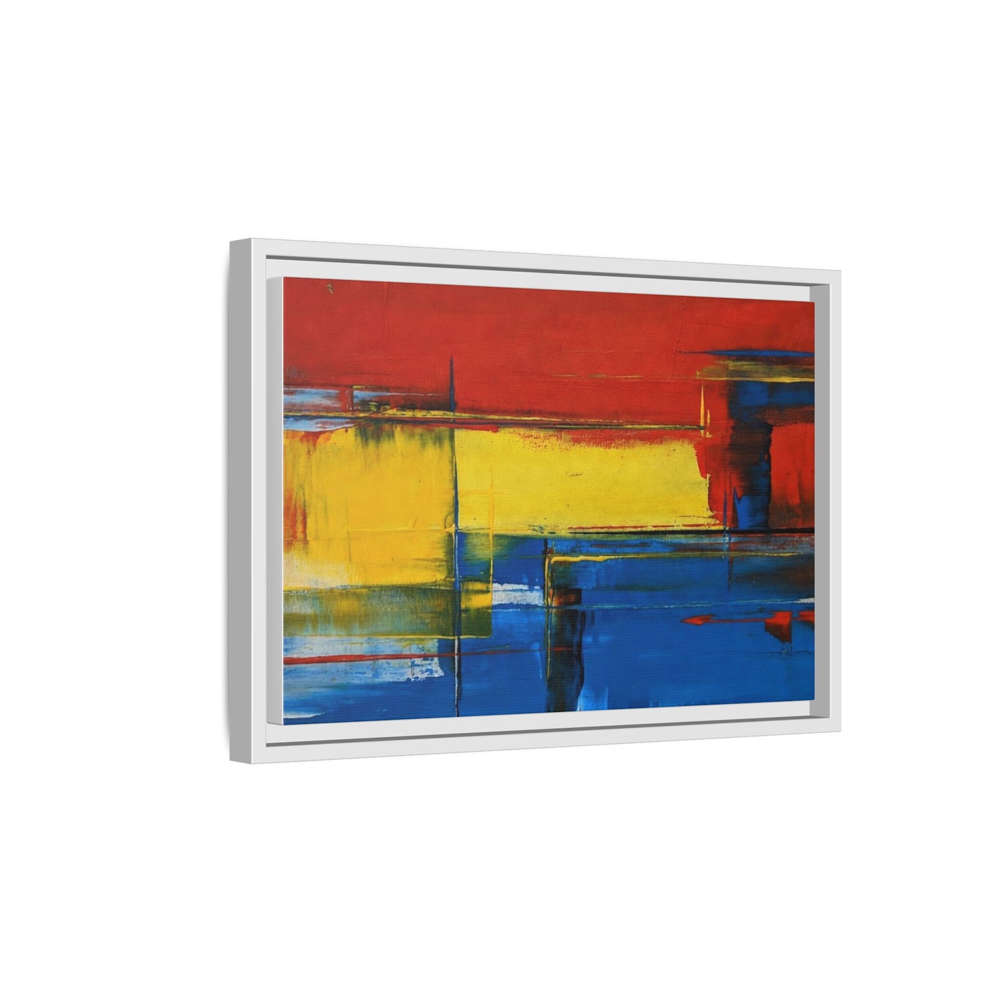 Abstract Color Block Matte Canvas Framed Wall Art — Modern Red Yellow Blue Painting