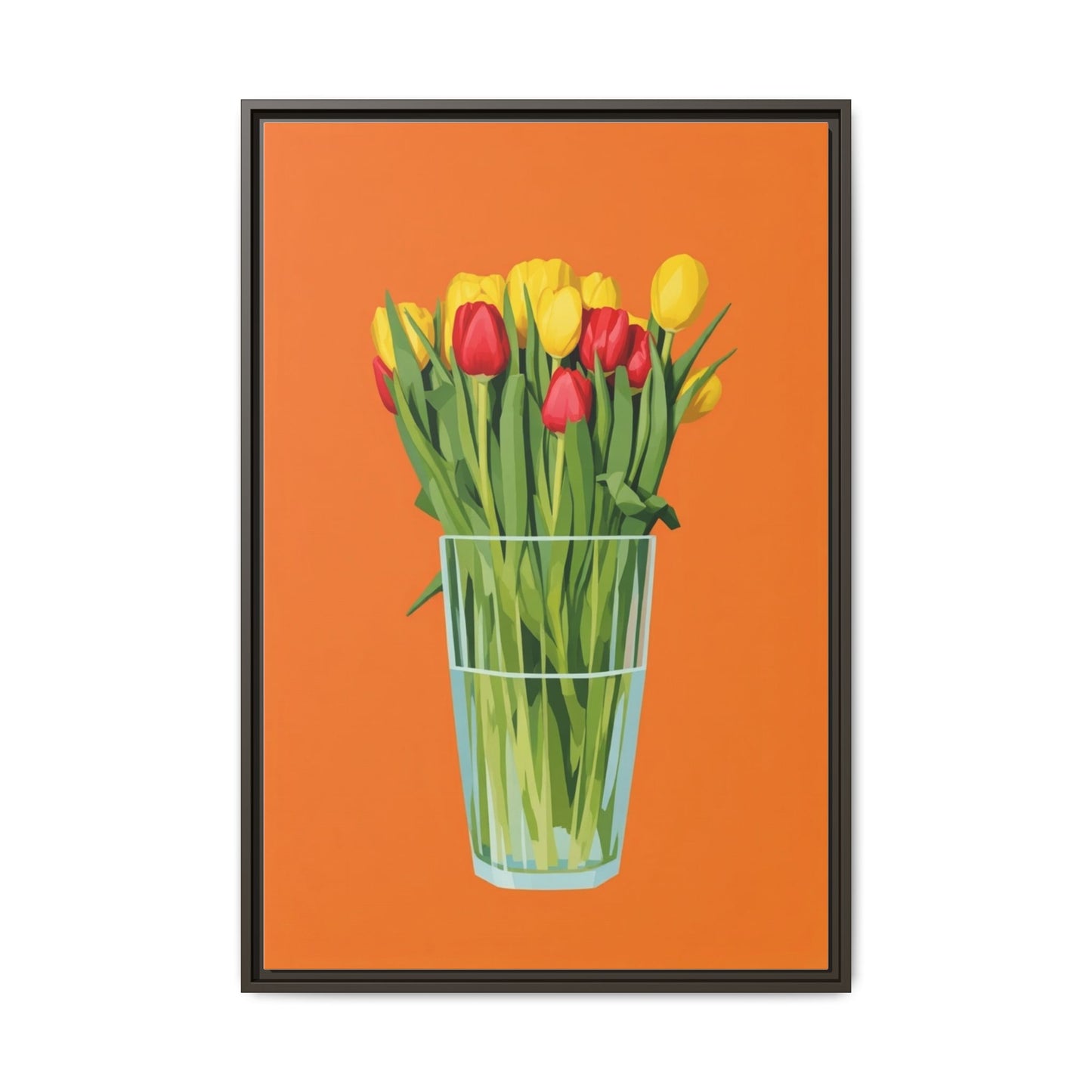 Framed Tulip Canvas Print — Colorful Tulips in Glass Vase