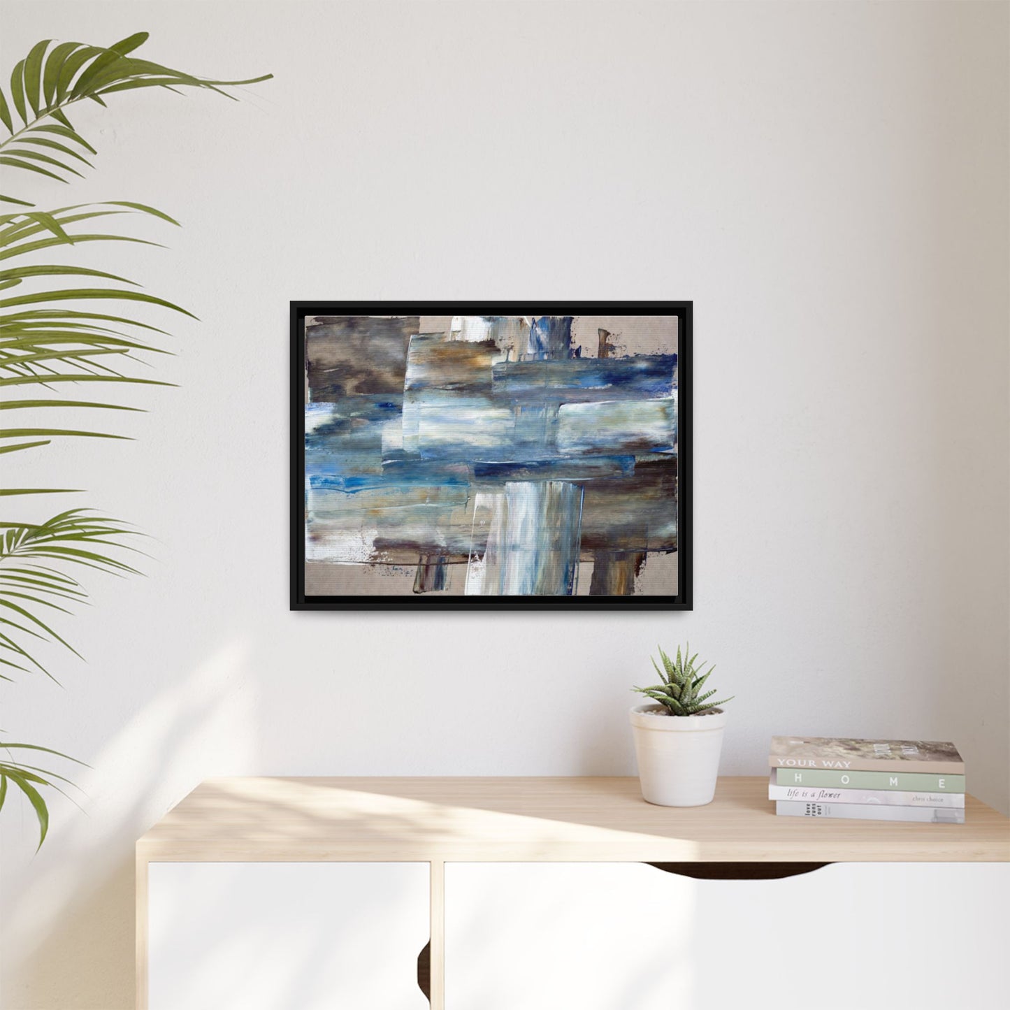 Abstract Blue Coastal Matte Canvas Framed Wall Art