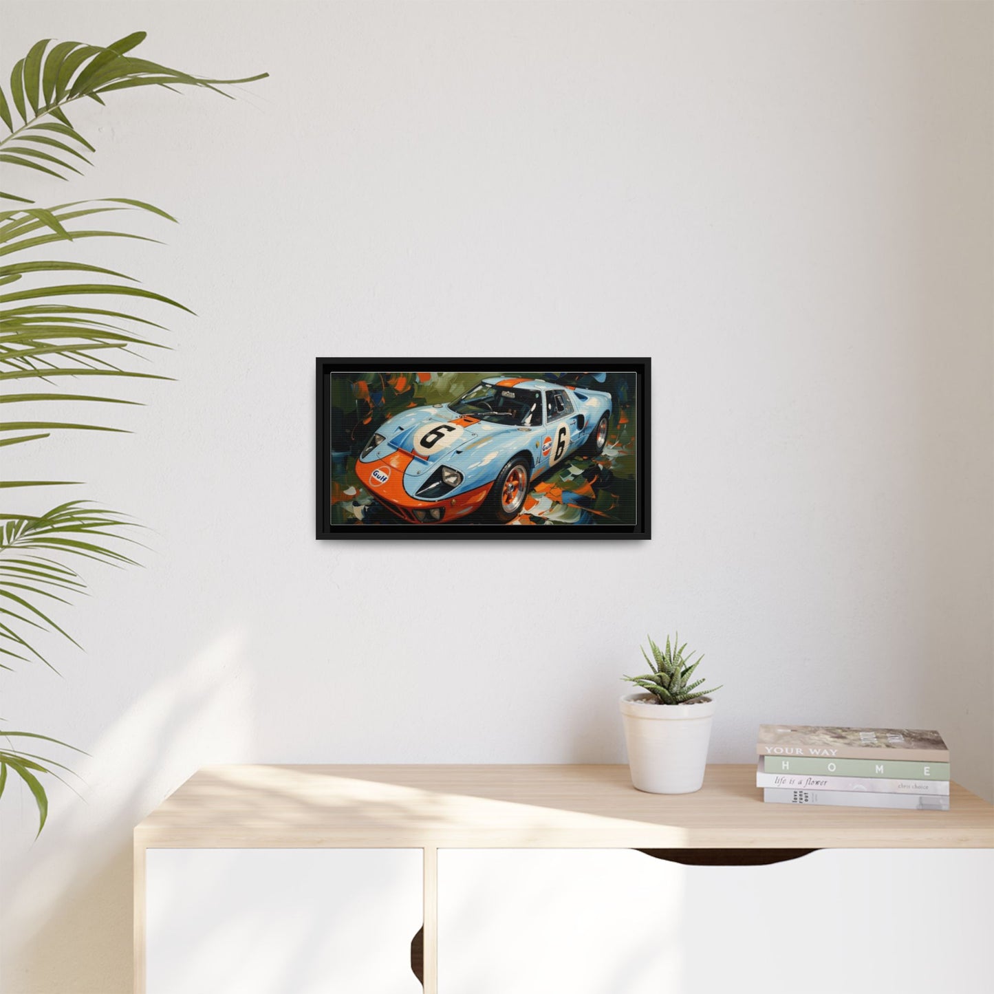 Gulf Racing GT40 Matte Framed Canvas — Vintage Sports Car Wall Art