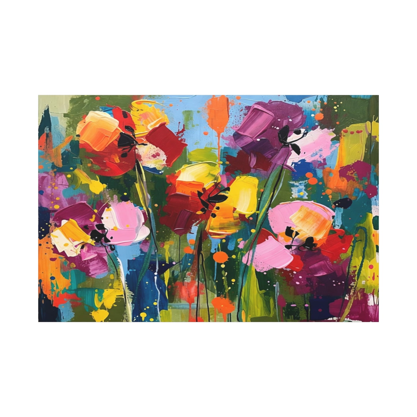 Vibrant Abstract Floral Canvas — Colorful Poppy Wall Art, Matte Stretched 1.25"