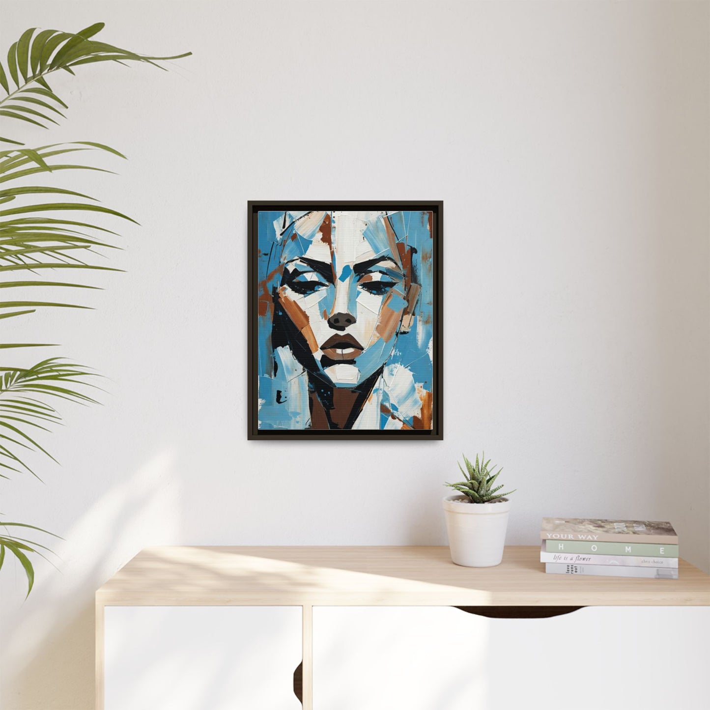 Abstract Blue Face Matte Canvas Wall Art — Framed Modern Portrait Print
