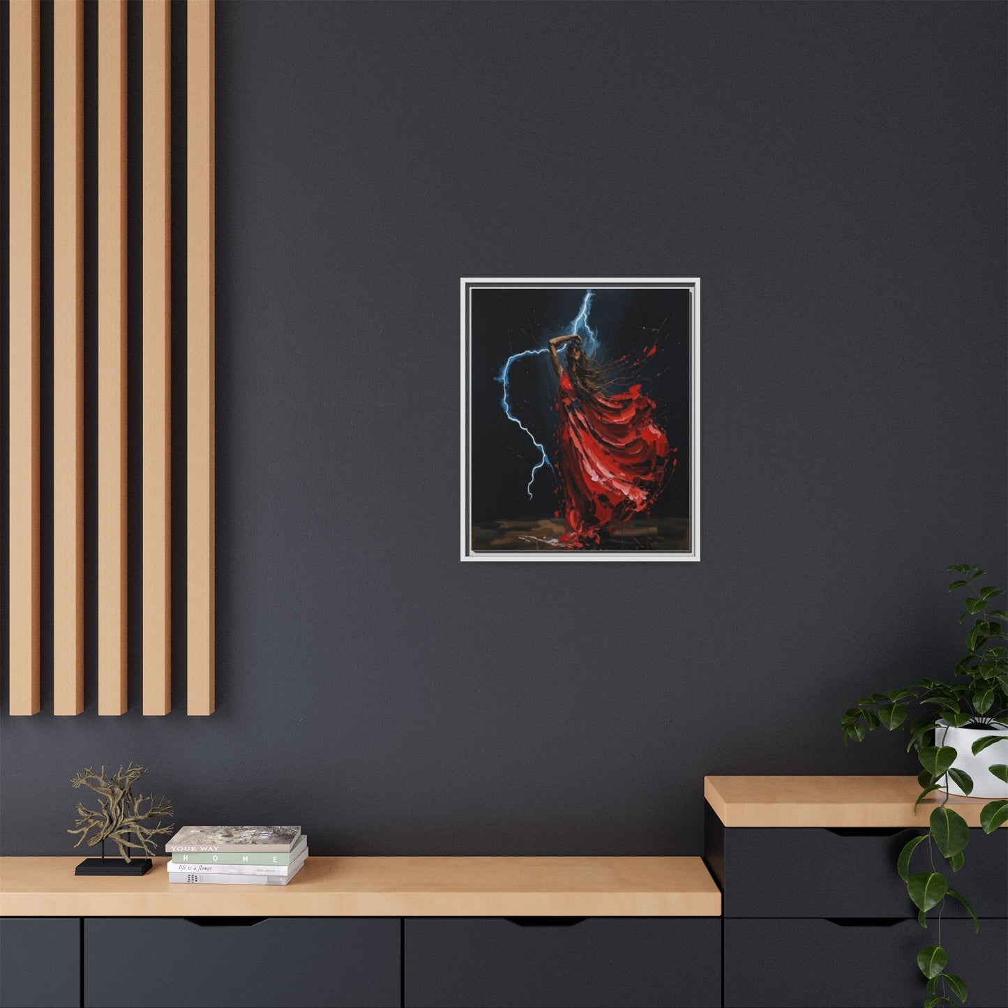 Framed Matte Canvas Print — Red Dancer Lightning Art