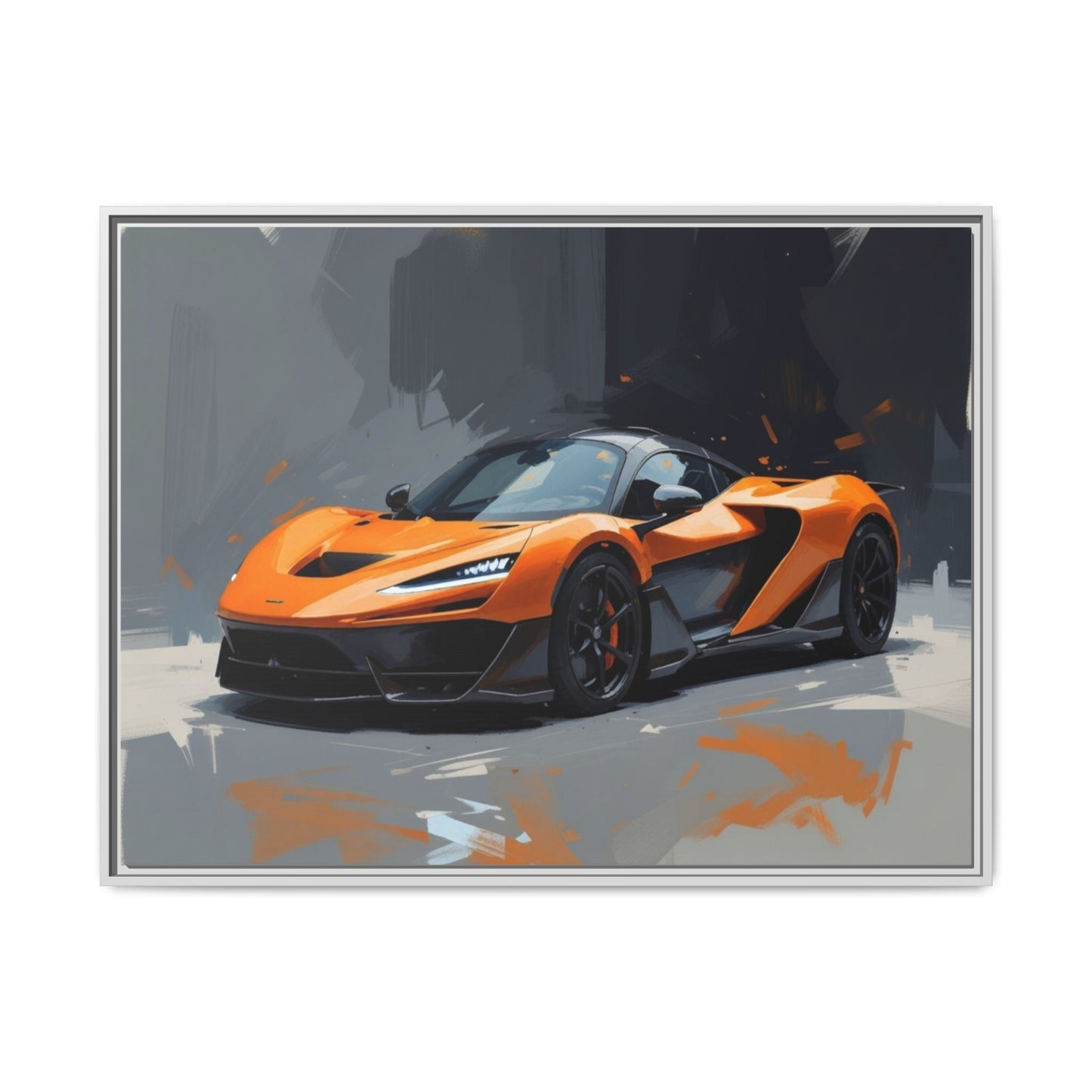 Framed Matte Canvas — Orange Sports Car Print