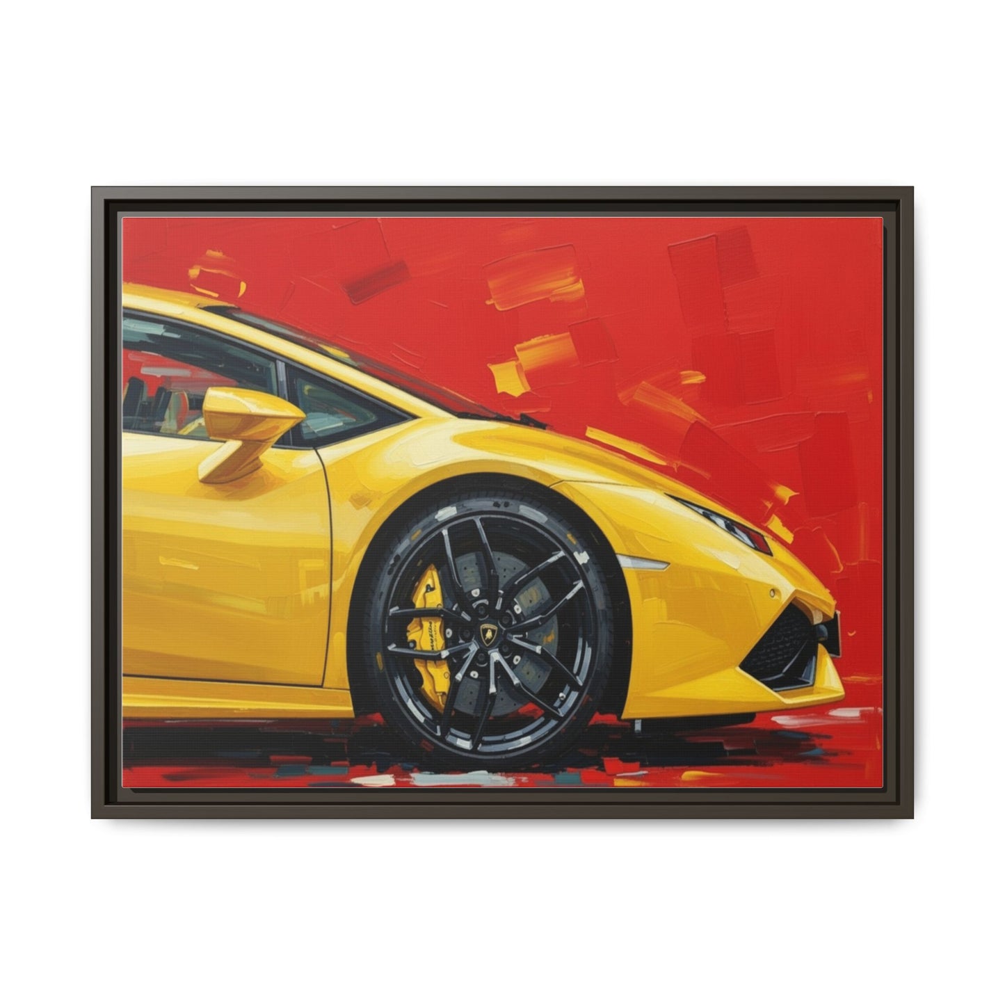 Yellow Sports Car Matte Canvas Print — Framed Automotive Wall Art