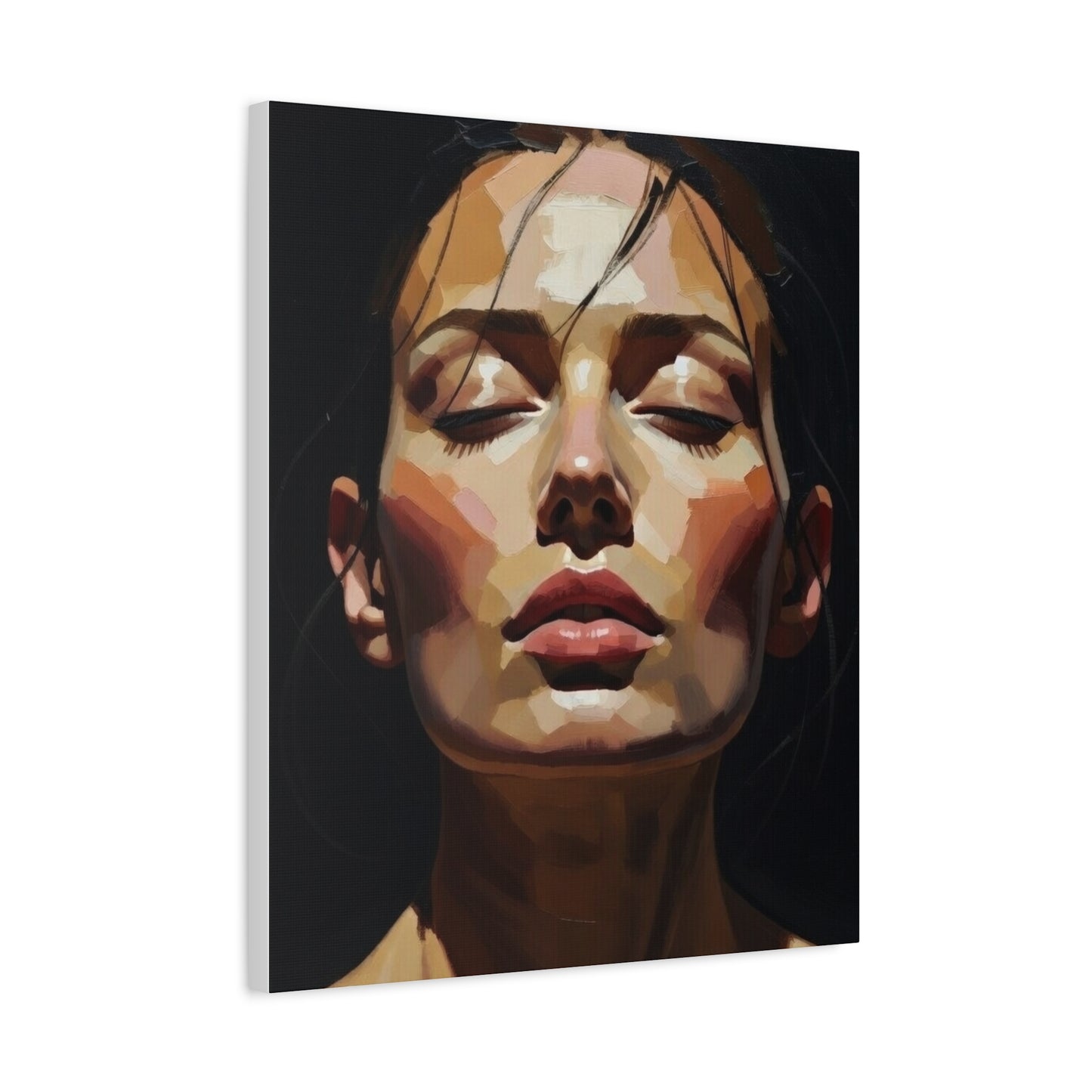 Contemporary Portrait Canvas Print — Meditative Woman Matte Stretched Wall Art