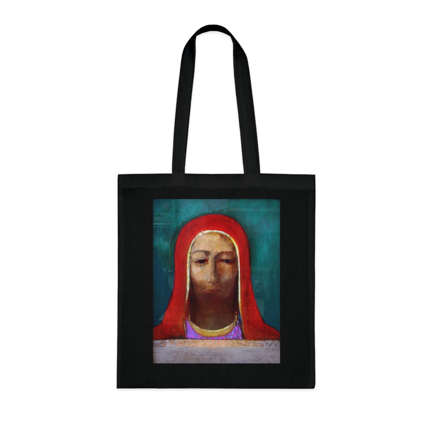 Art Portrait Tote Bag — Serene Red-Hooded Figure Canvas Cotton Tote
