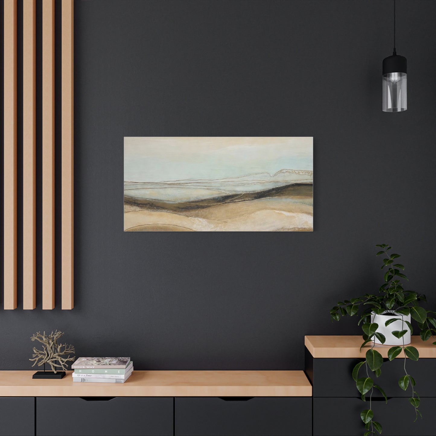Abstract Coastal Landscape Matte Canvas Wall Art — Neutral Beach Waves Stretched Canvas