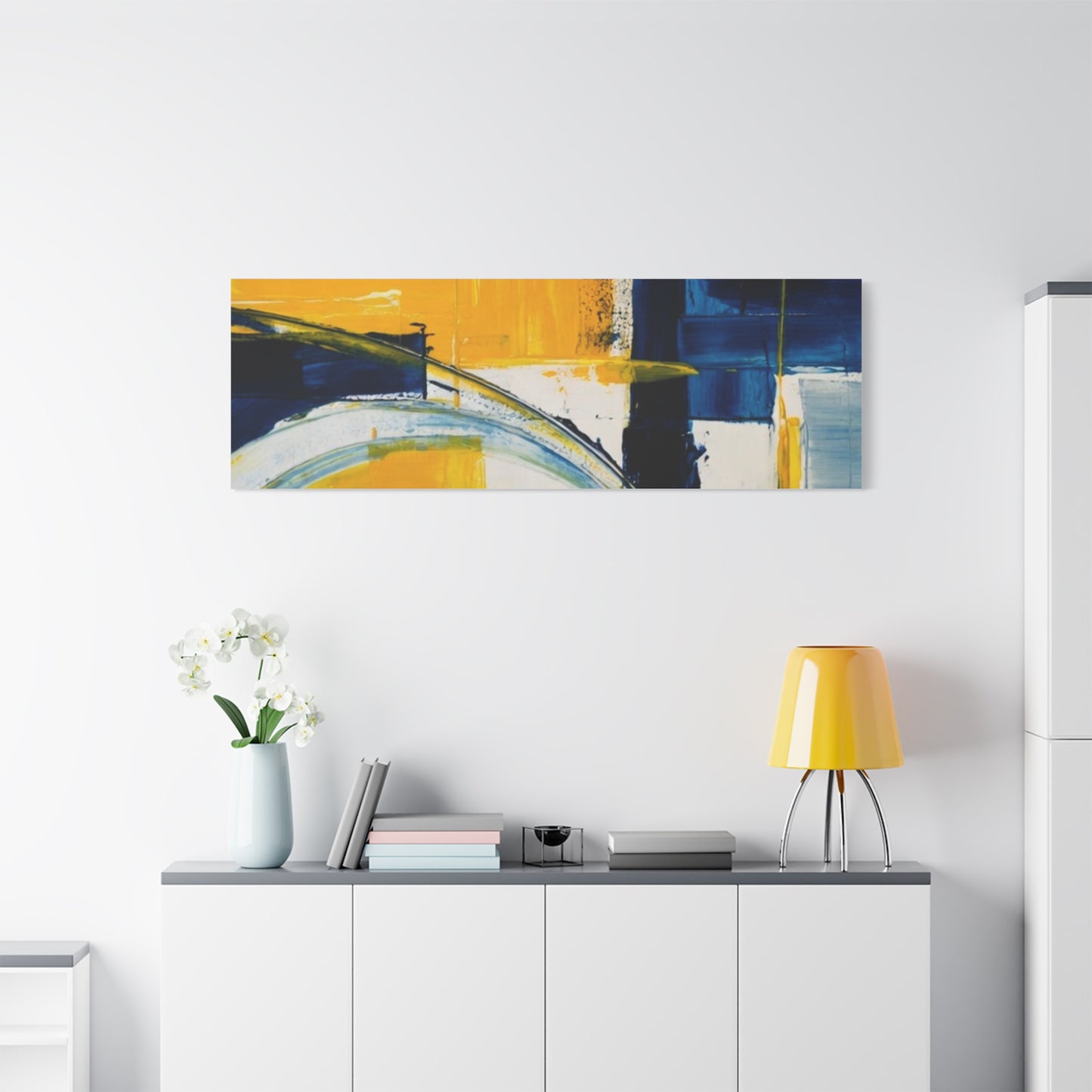 Abstract Blue & Yellow Arc Matte Canvas Wall Art - Stretched 1.25"