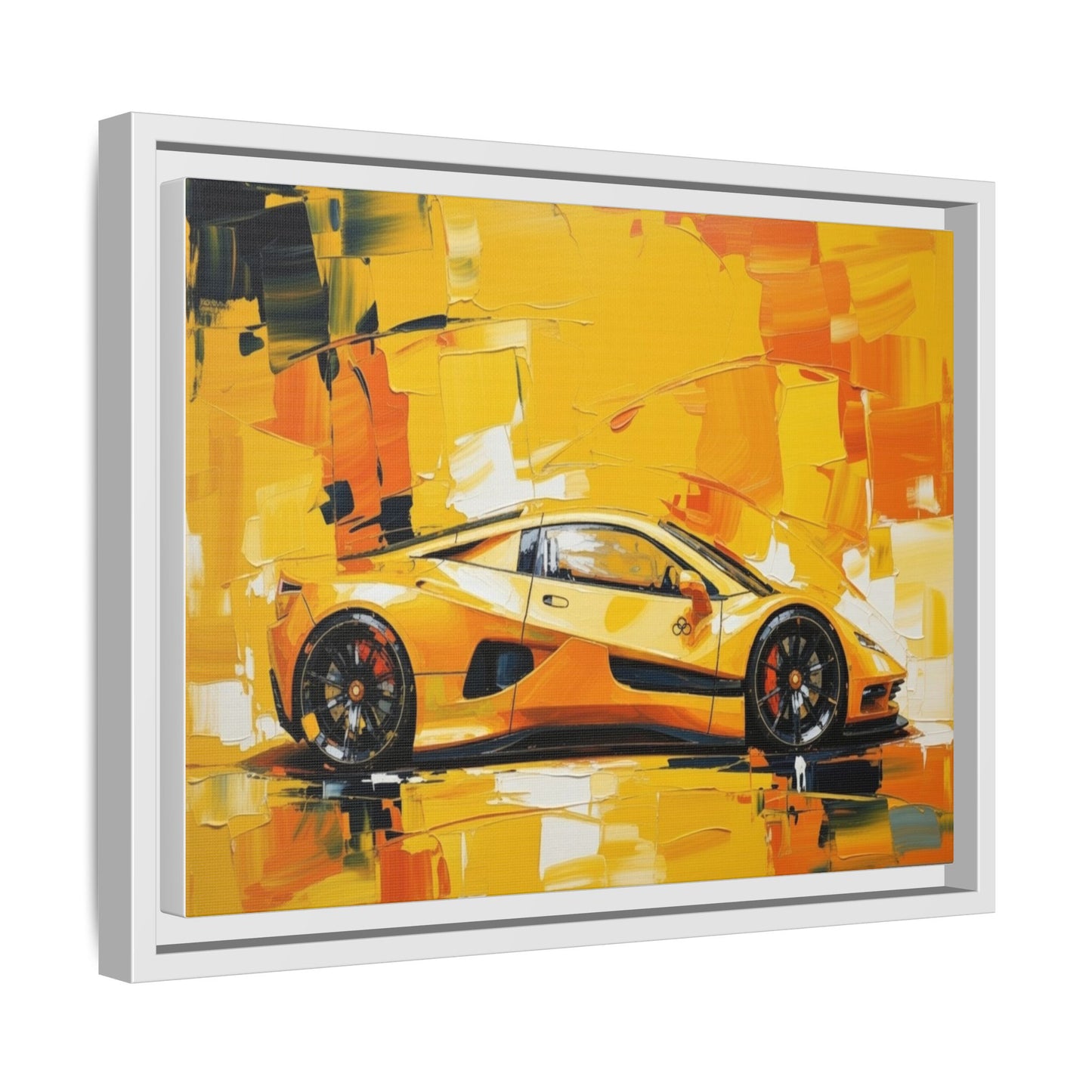 Yellow Sports Car Abstract Matte Canvas Framed Print