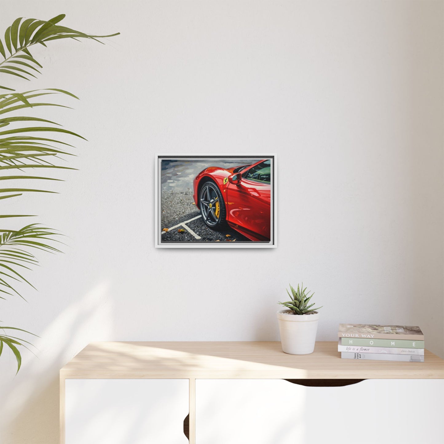 Framed Matte Canvas: Red Sports Car Close-Up Art Print