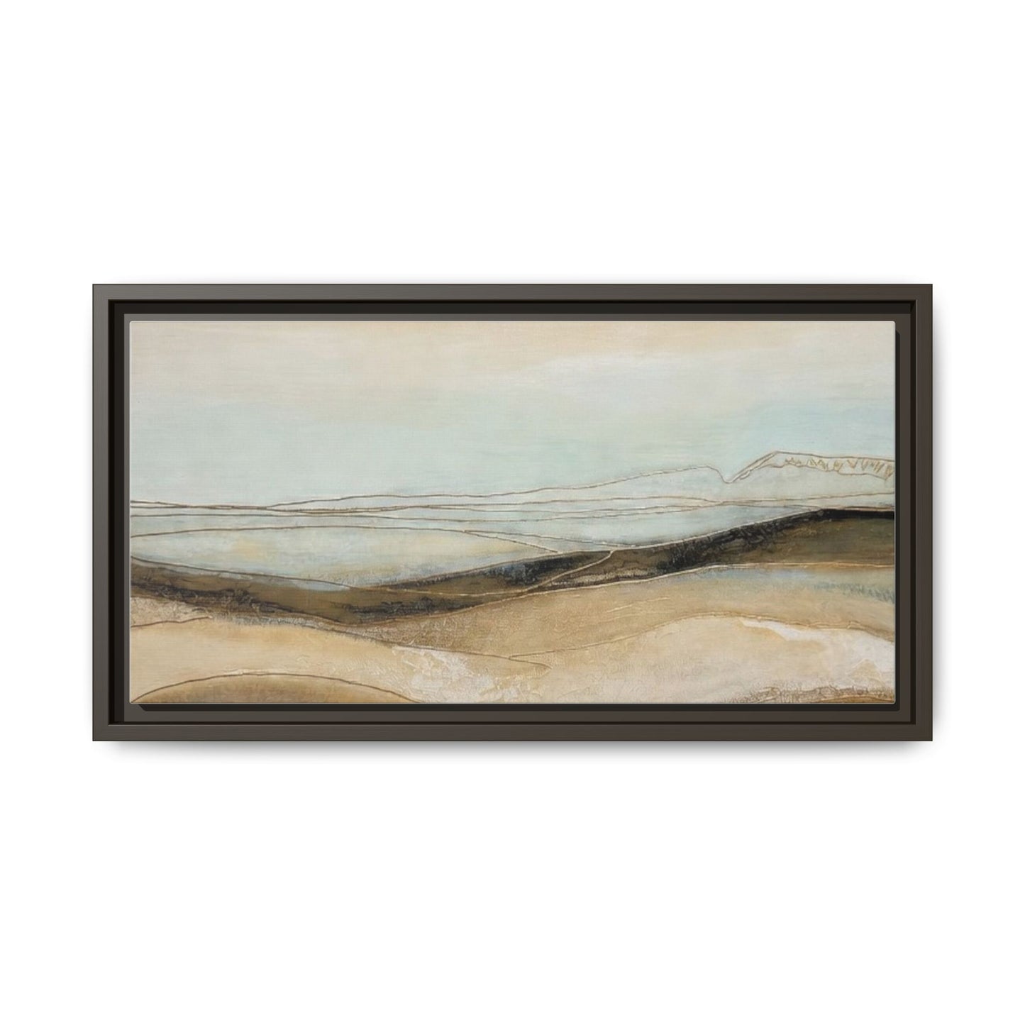 Framed Matte Canvas Wall Art — Neutral Abstract Landscape in Soft Blues & Earth Tones