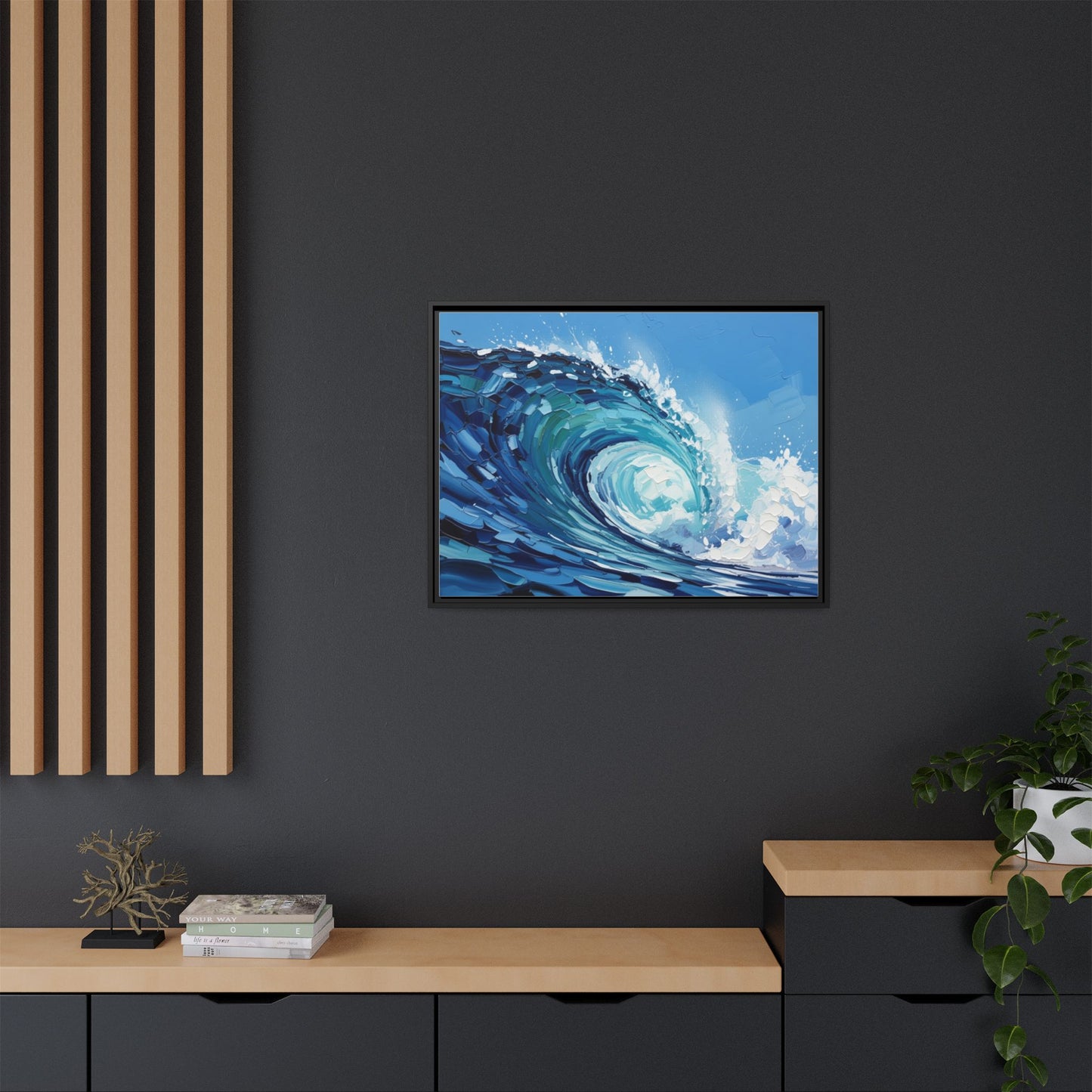 Framed Matte Canvas Wave Art — Blue Ocean Surf Wall Decor