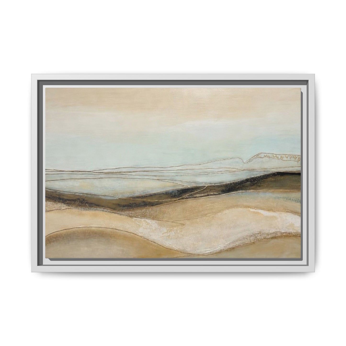 Framed Matte Canvas Wall Art — Neutral Abstract Landscape in Soft Blues & Earth Tones