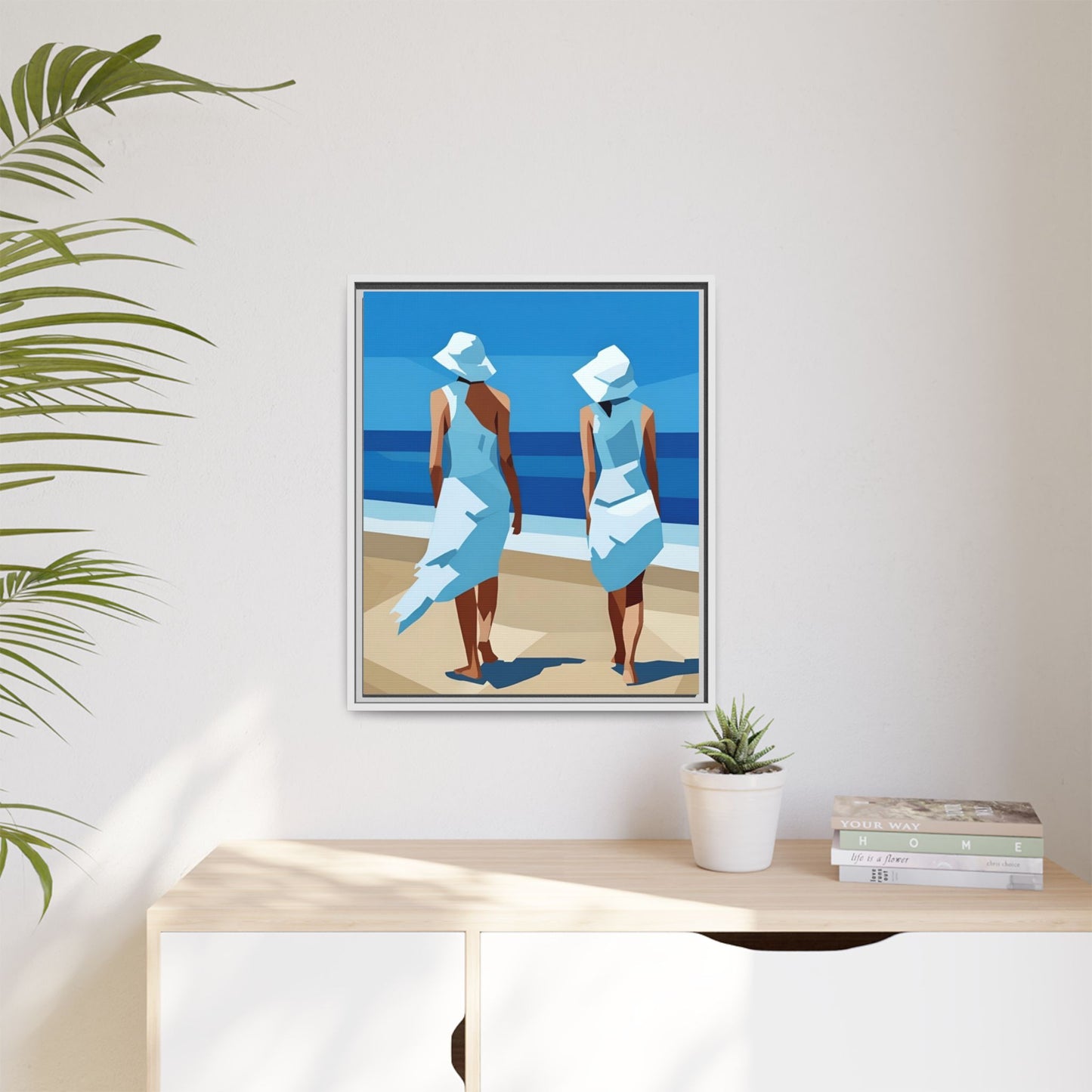 Seaside Stroll Matte Canvas Framed Print — Coastal Beach Art