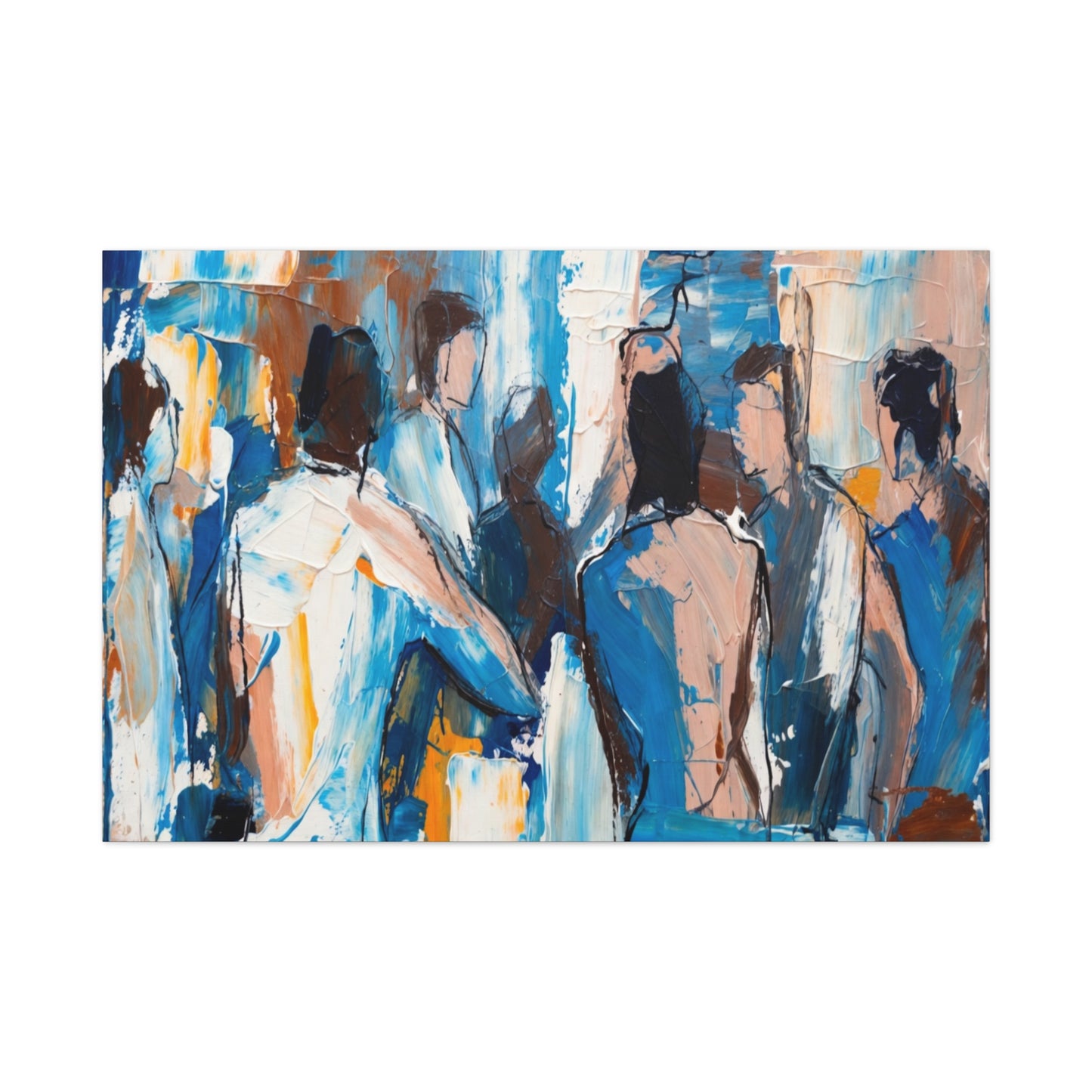 Abstract Figurative Canvas Art — Blue Social Scene Matte Stretched Canvas