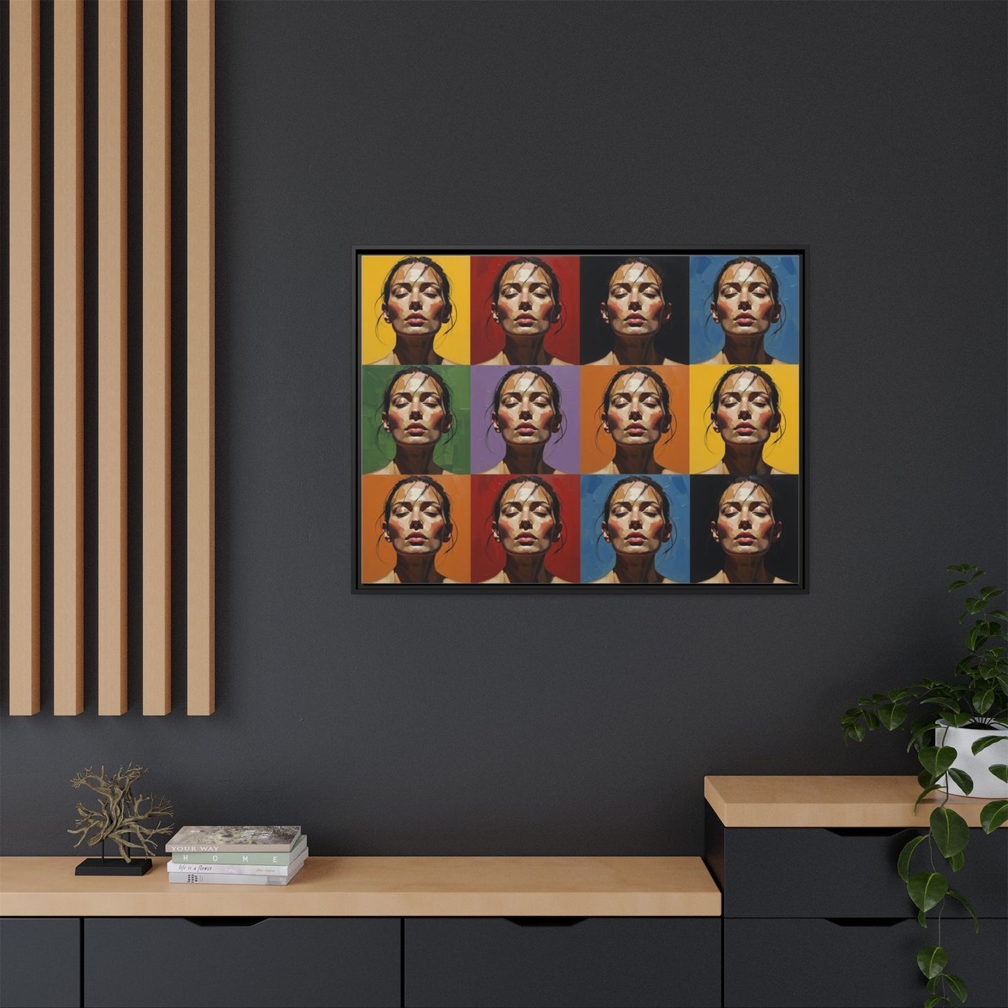 Pop Art Portrait Matte Canvas Print — Framed Multi-Color Grid