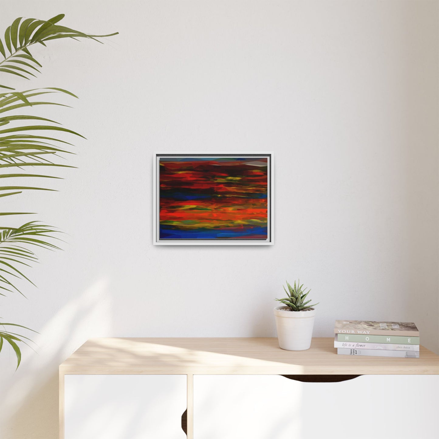 Abstract Multi-Color Matte Canvas Framed Wall Art — Bold Red & Blue Modern Painting