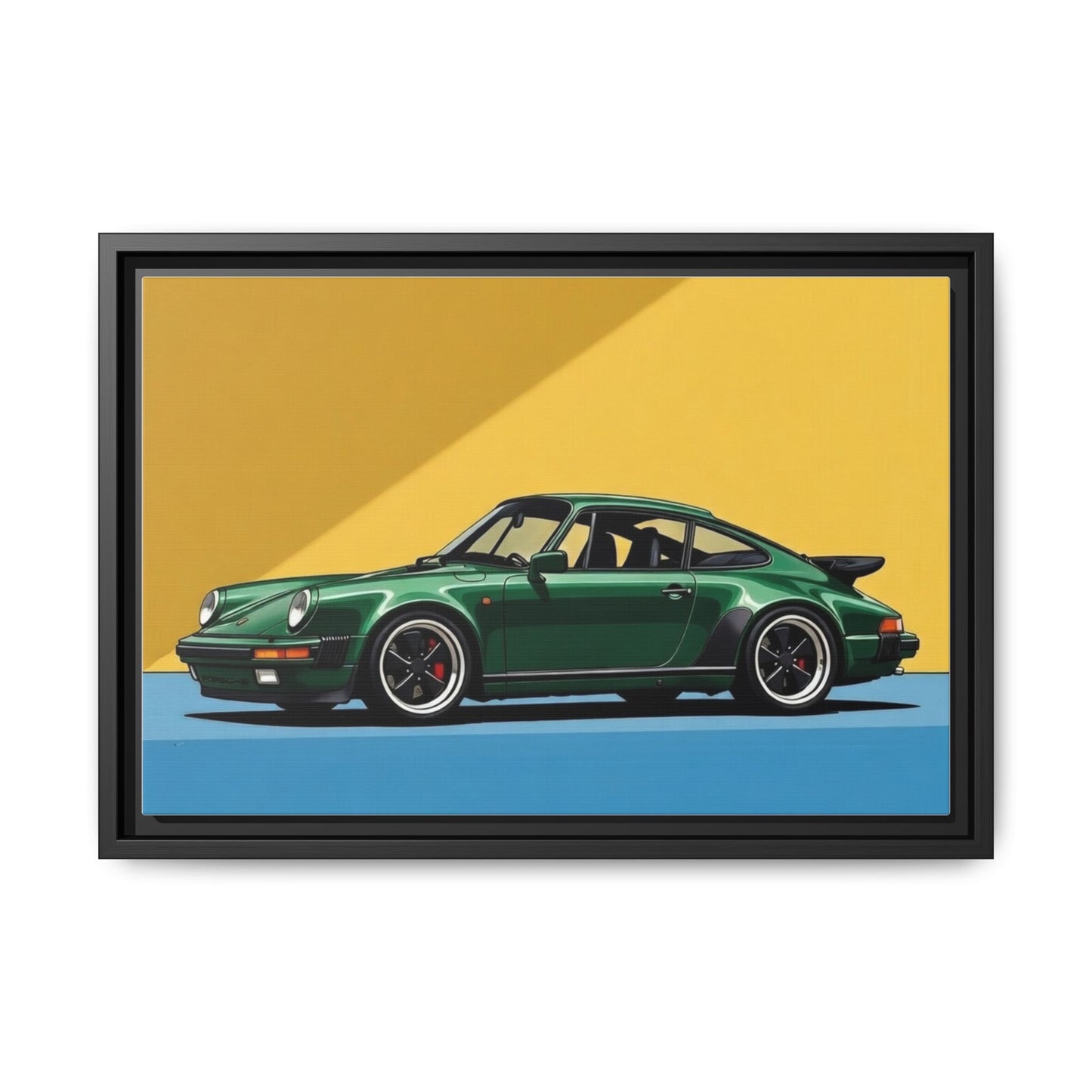 Framed Matte Canvas — Green Sports Car Wall Art